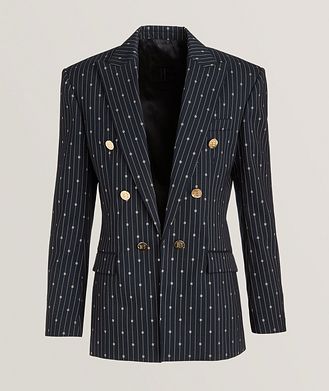 Balmain Monogrammed Pinstripe Virgin Wool-Blend Sport Jacket