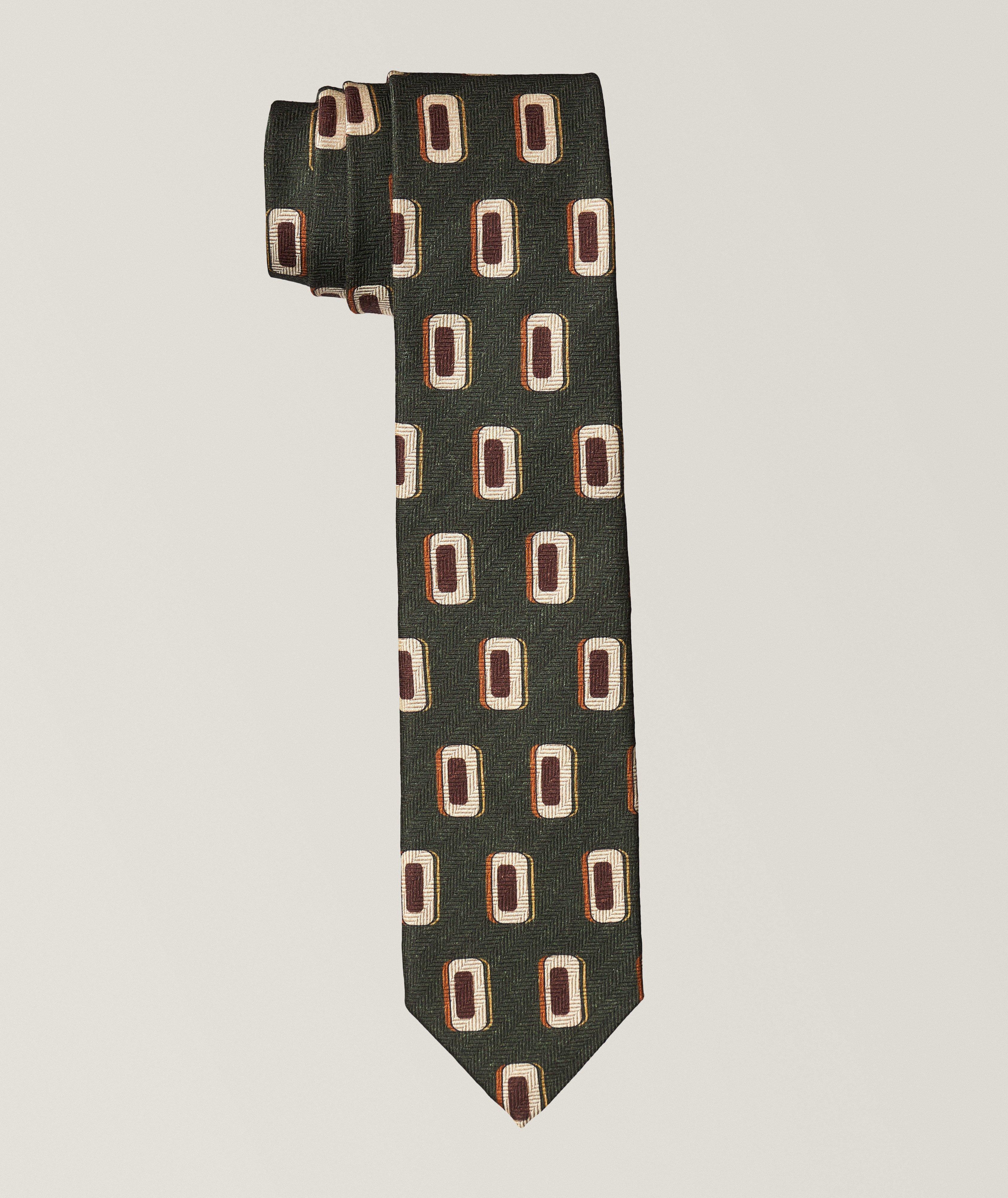 Geometric Herringbone Wool-Silk Tie image 0