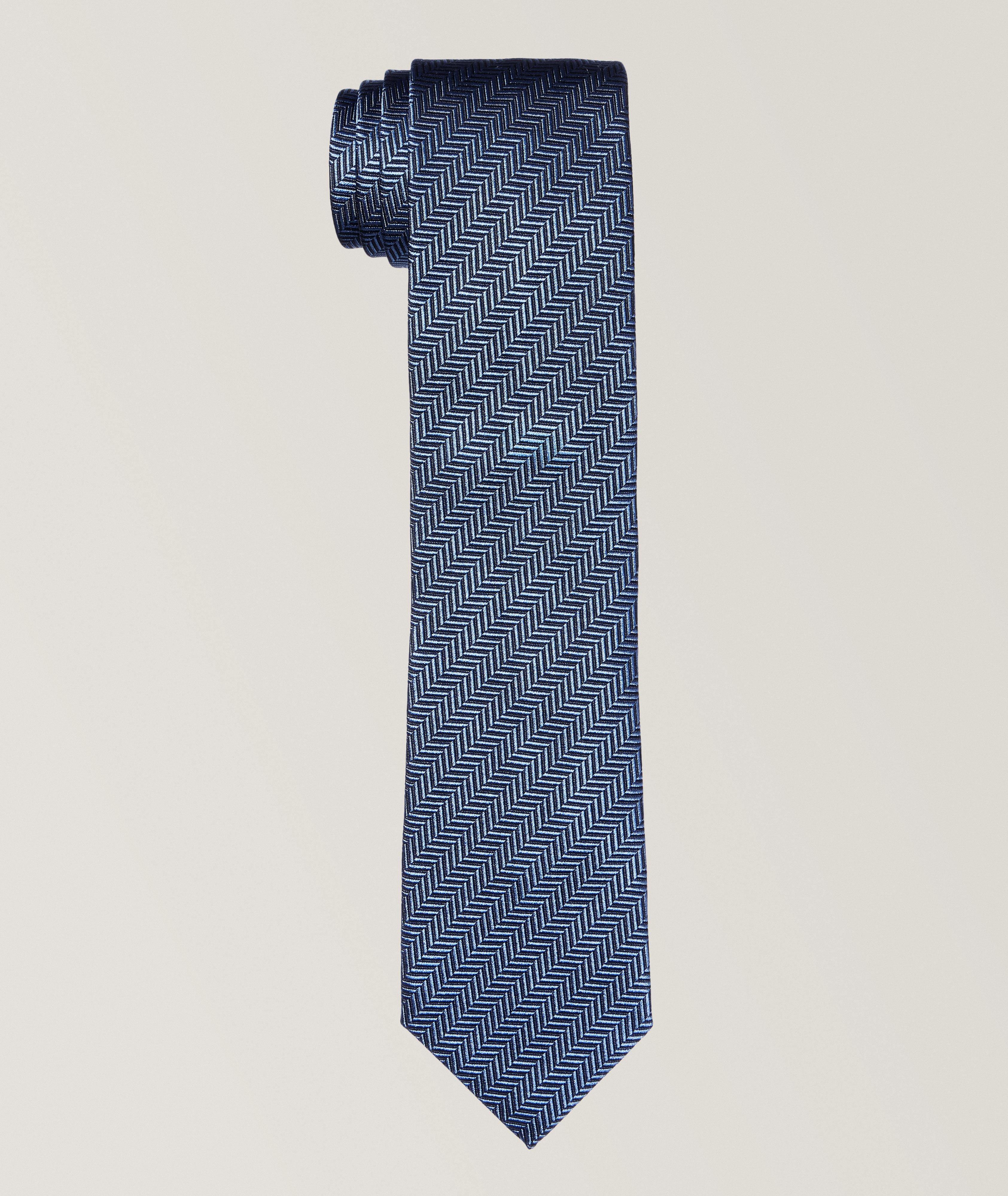 Cravate en soie et en coton à motif de chevrons image 0