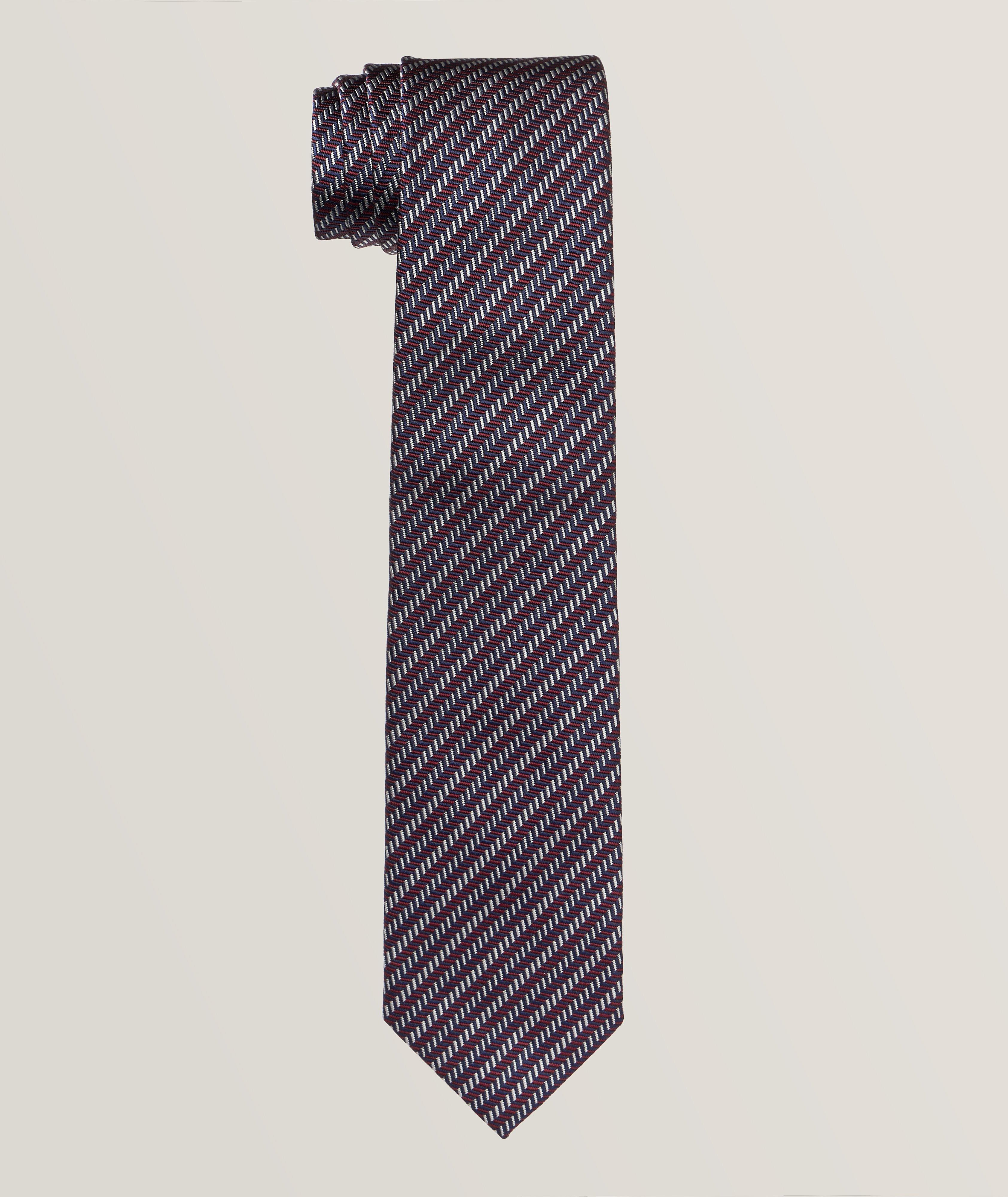 Cravate en soie et en coton à motif de chevrons image 0