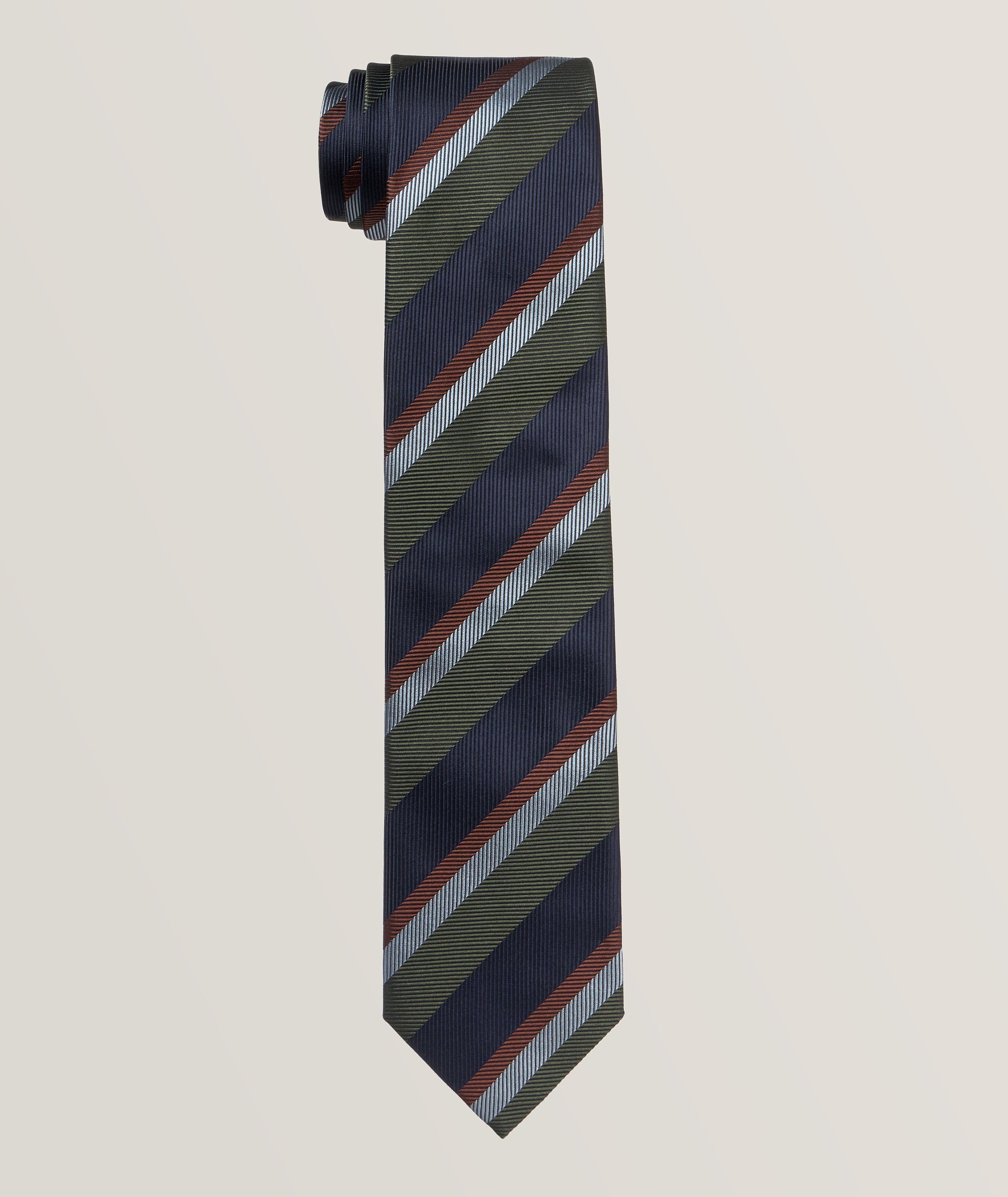 Striped Herringbone Silk Tie image 0