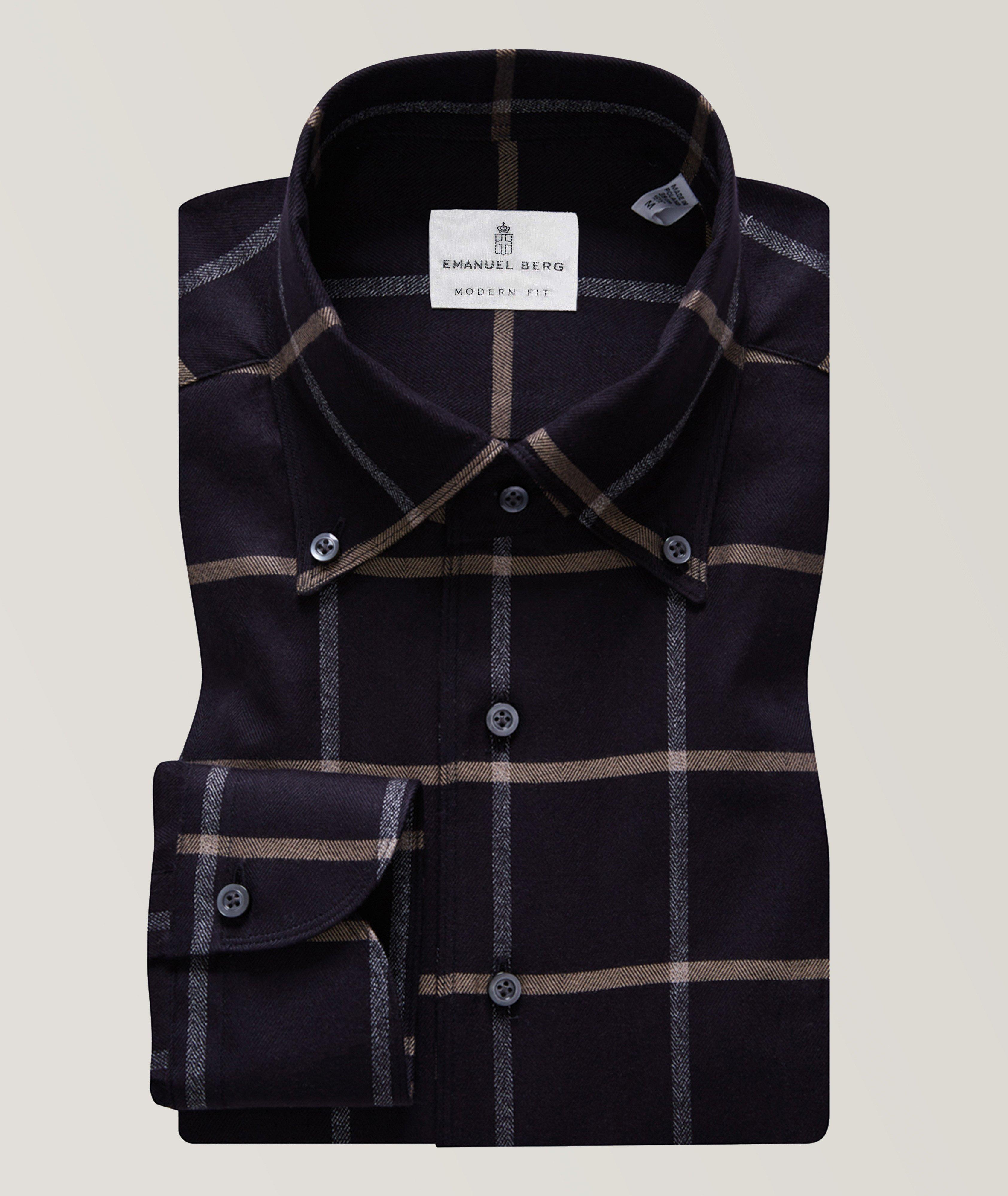 Emanuel Berg Button-Down Collar Checked Herringbone Pattern Casual