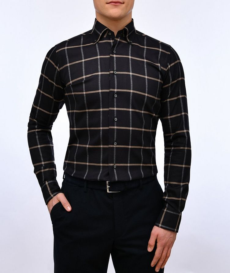 Button-Down Collar Checked Herringbone Pattern Casual Shirt image 1
