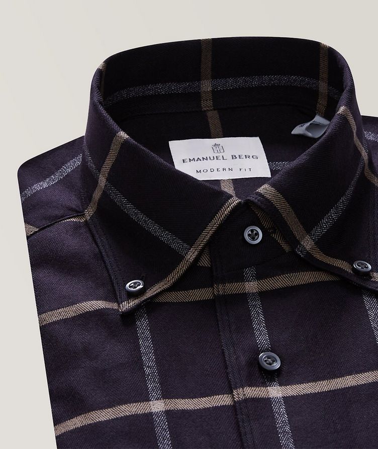 Button-Down Collar Checked Herringbone Pattern Casual Shirt image 4