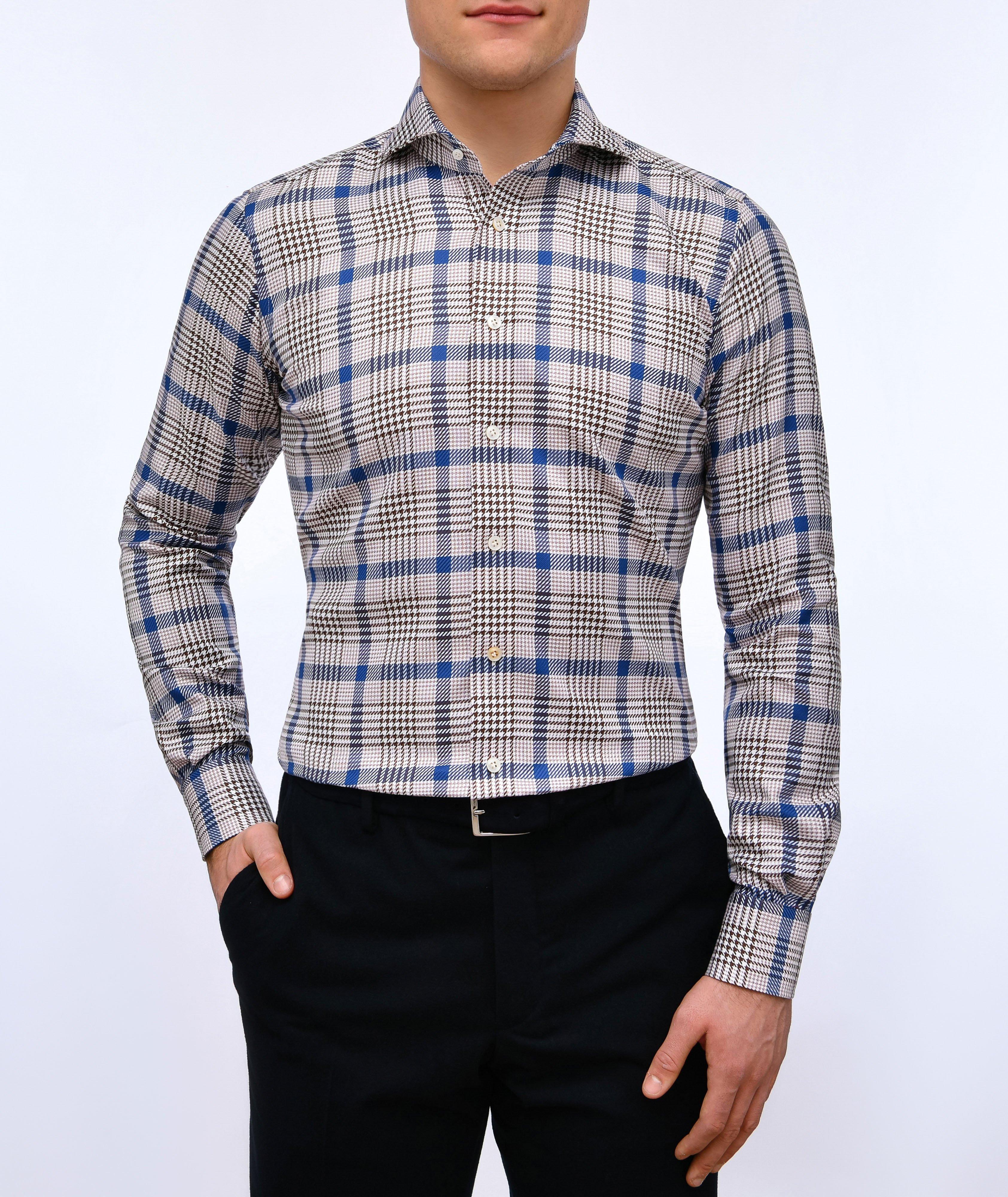 Fine Twill Modern Fit Dress Shirt with Cutaway Collar in Blue Check by  Emanuel Berg - Hansen's Clothing