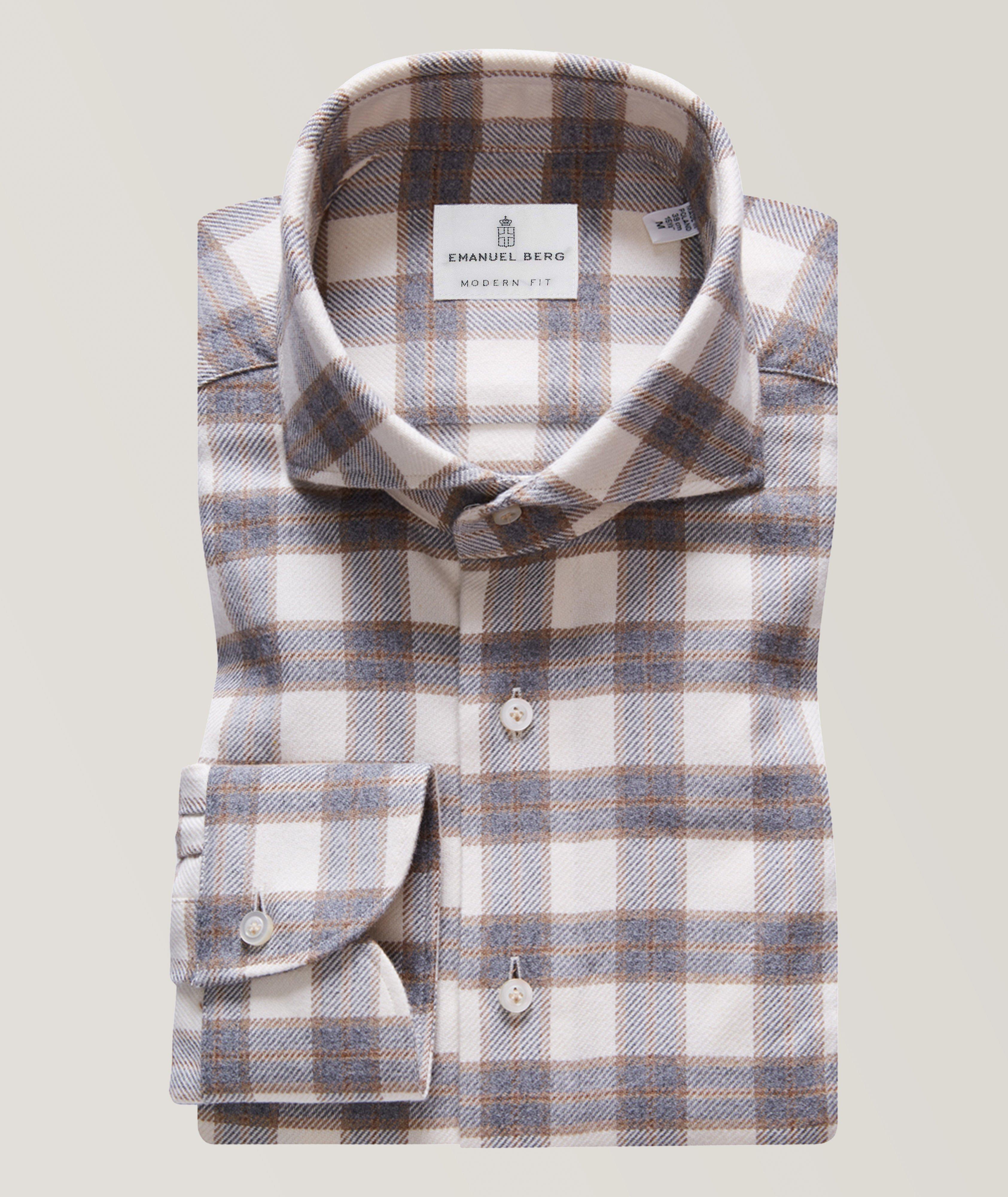 Checked Pattern Brushed Flannel Cotton Twill Casual Shirt image 0
