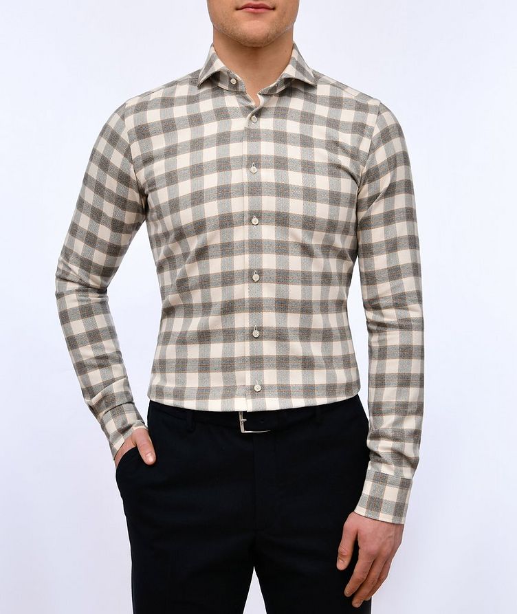 Checked Pattern Brushed Flannel Cotton Twill Casual Shirt image 1