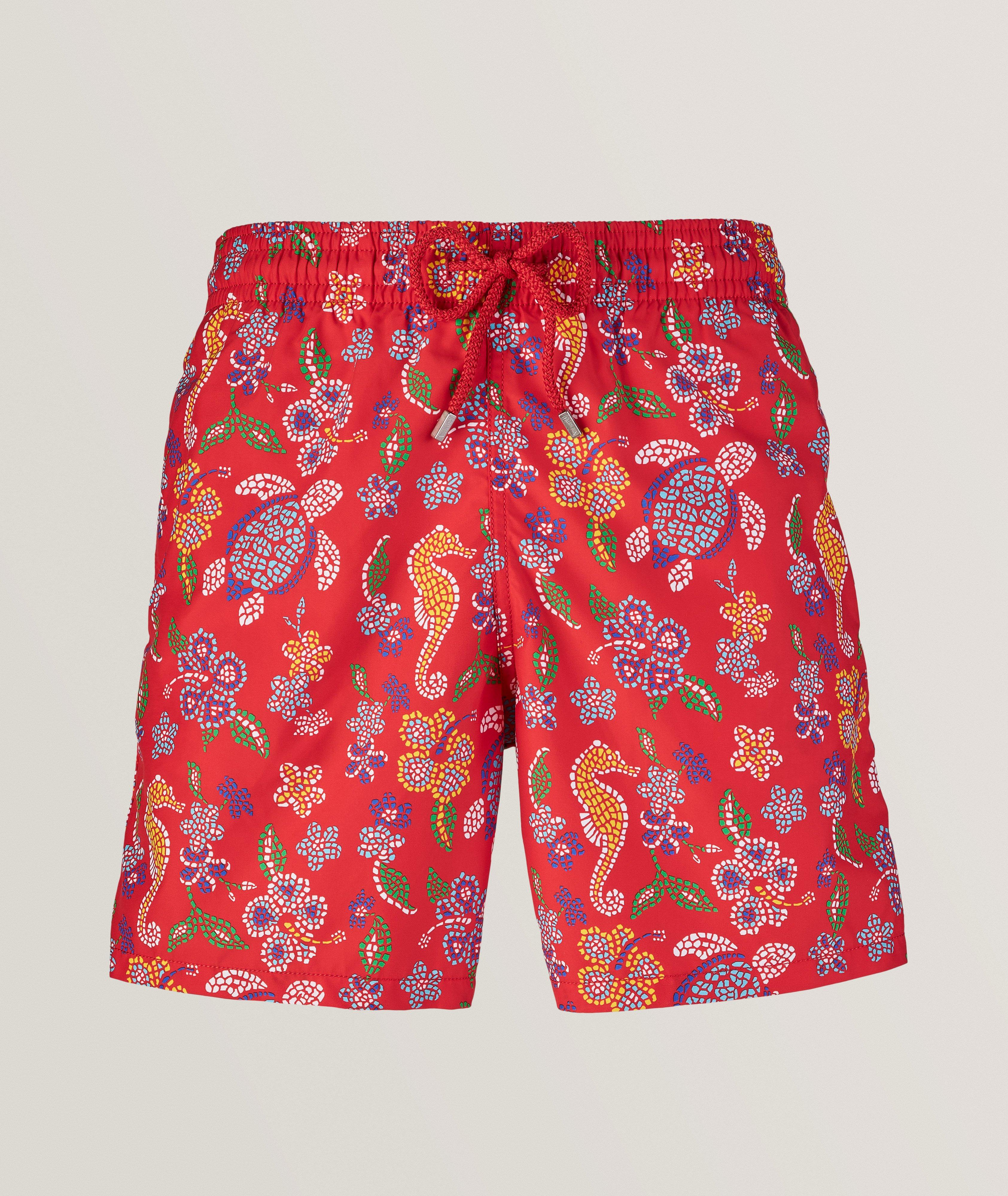 Vilebrequin Moorea Mosaic Turtle & Flower Print ECONYL Swim Trunks, Swimwear