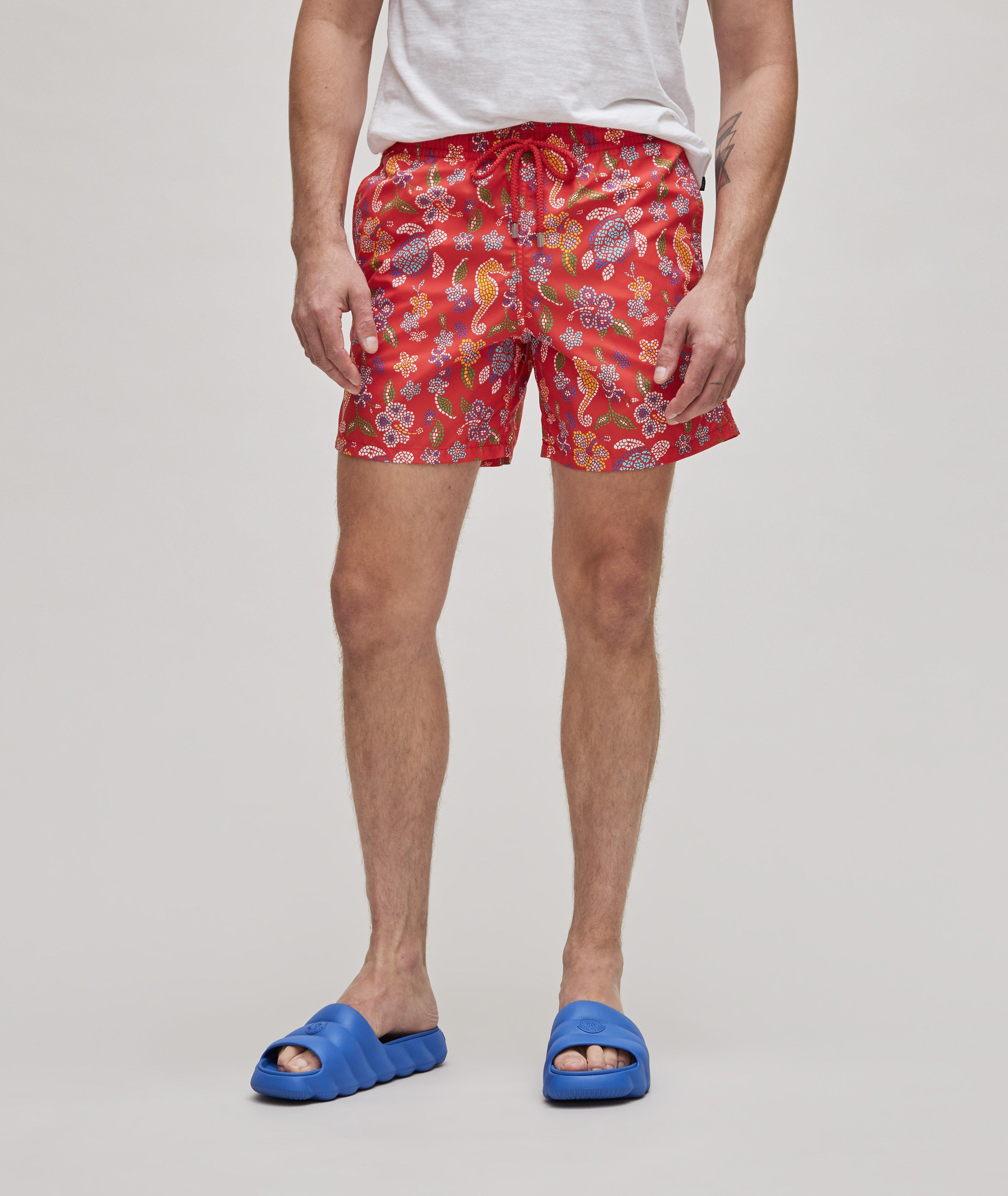 Moorea Mosaic Turtle & Flower Print ECONYL Swim Trunks image 1