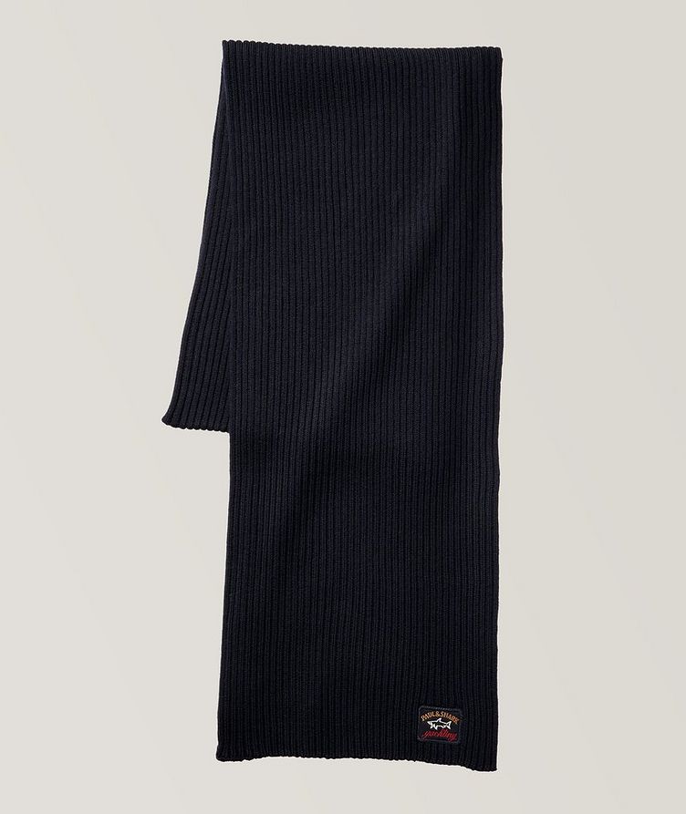 Ribbed Logo Embroidered Wool Scarf image 0