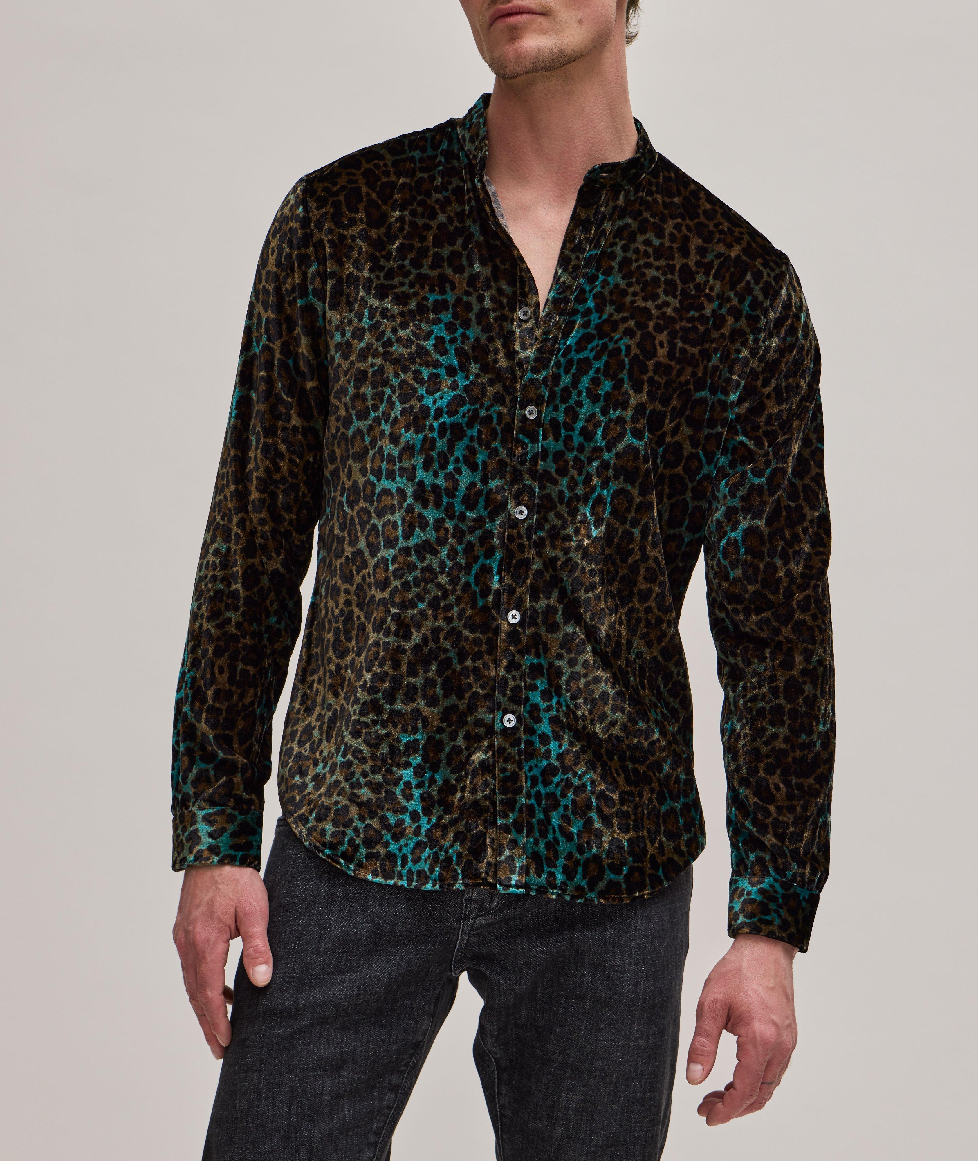 Leopard Jacquard Tie Waist Shirt with Collar