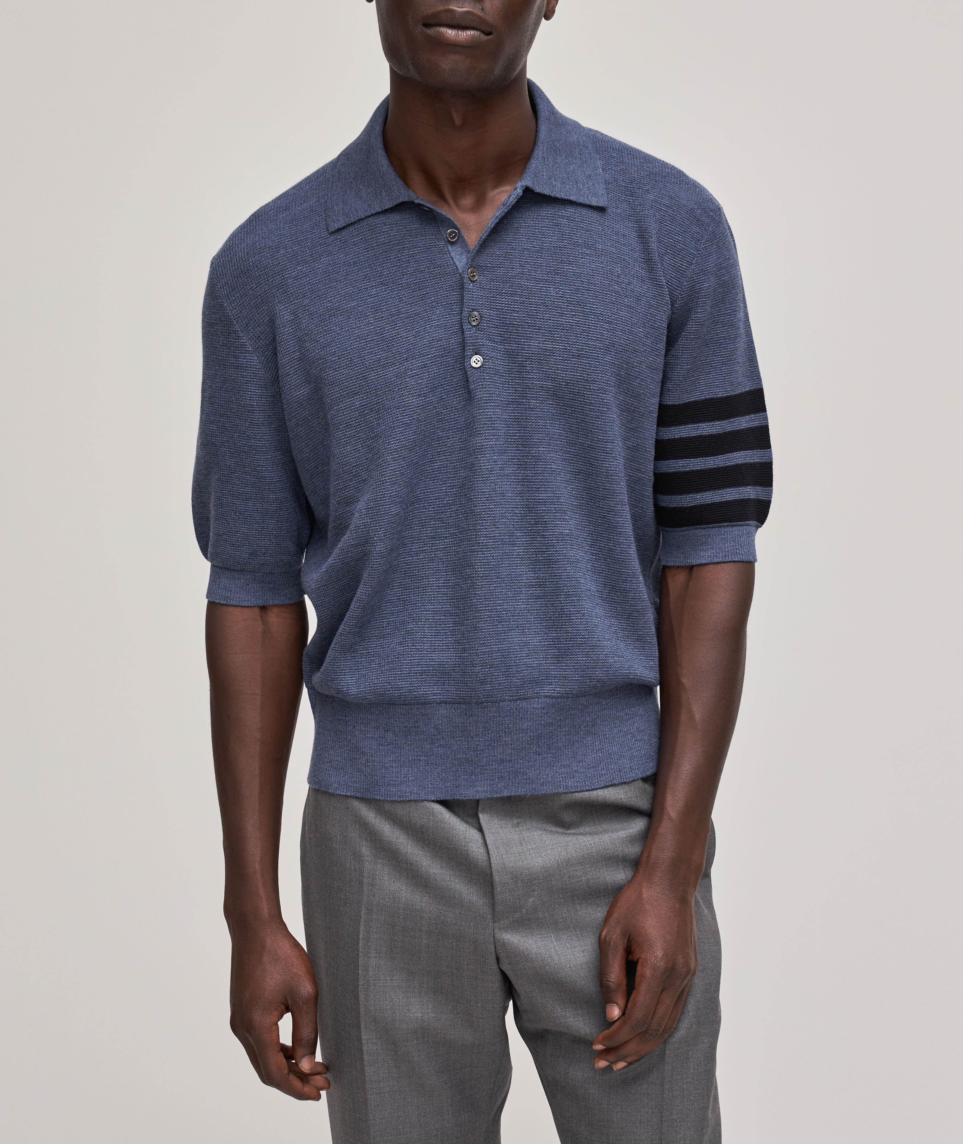 4-bar Wool Waffle Knit Cropped Polo image 1