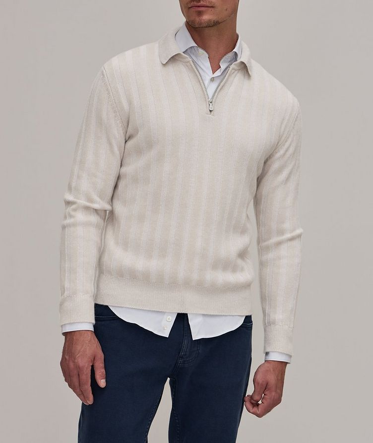 Taped Cashmere Quarter-Zip Knit Polo image 1