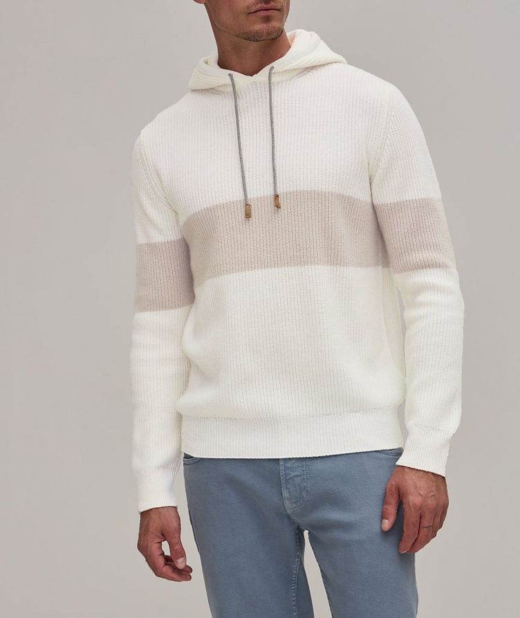 Contrast Stripe Ribbed Cashmere Hoodie image 1