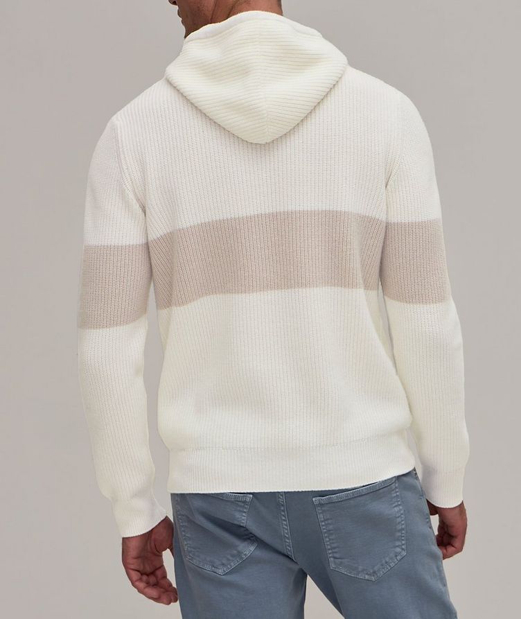 Contrast Stripe Ribbed Cashmere Hoodie image 2