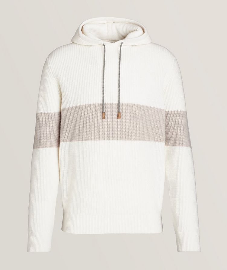 Contrast Stripe Ribbed Cashmere Hoodie image 0