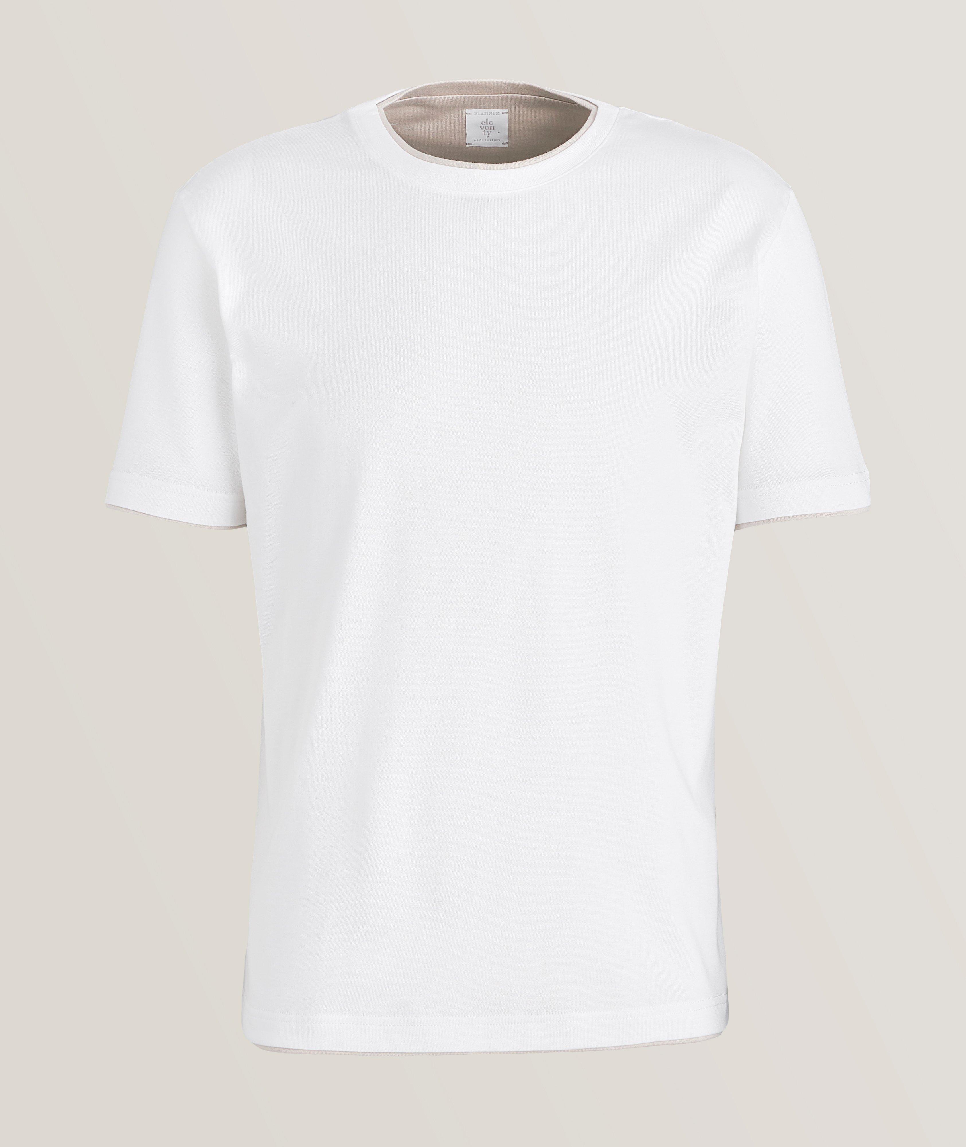 Eleventy Double Layer Contrast Trim Cotton T-Shirt