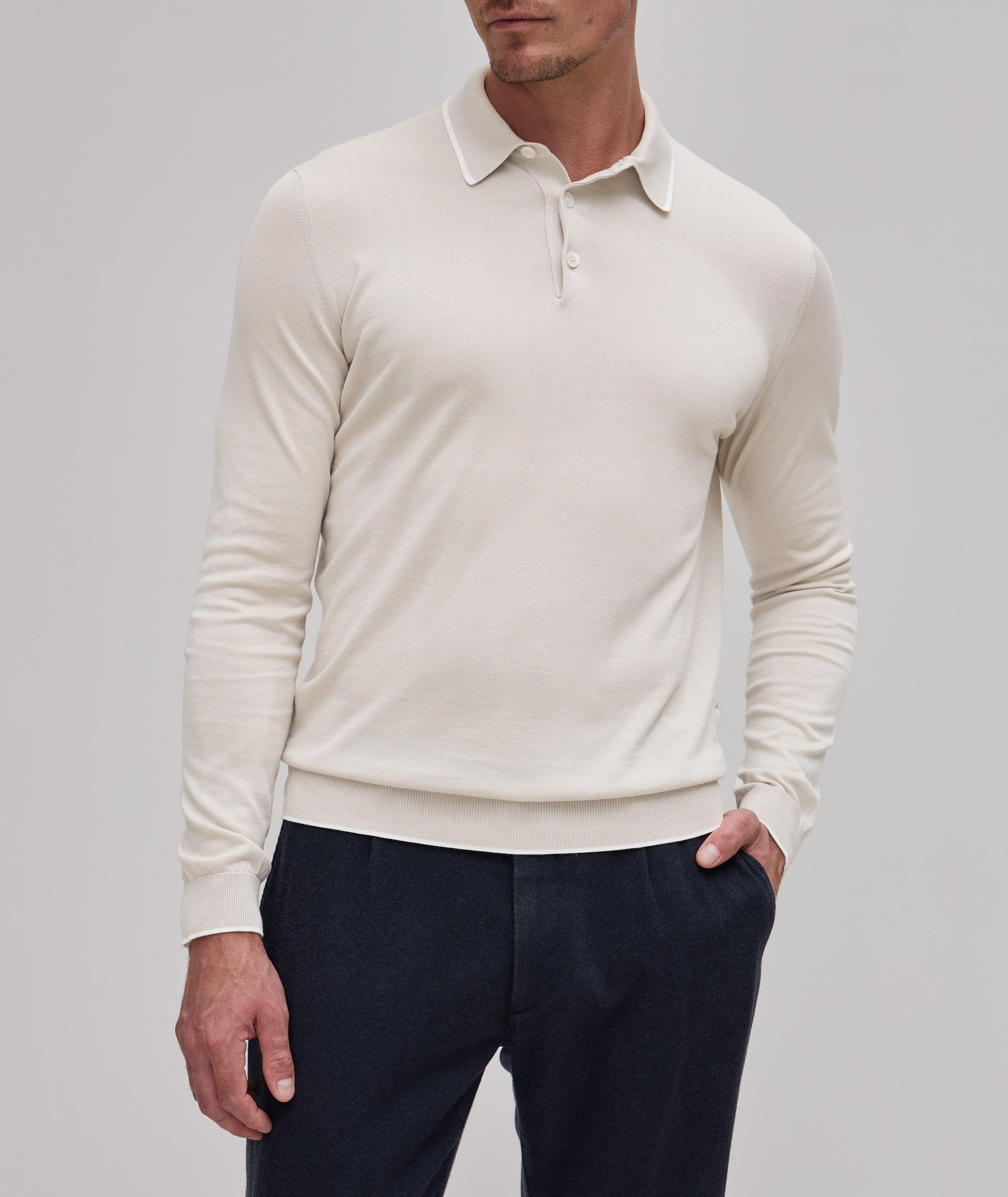 Long-Sleeve Sea Island Cotton Knit Polo image 1