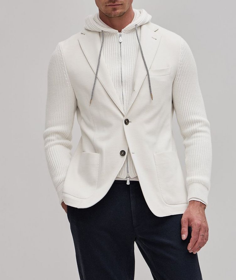 Knitted Wool-Cotton Blend Hooded Sport Jacket image 1
