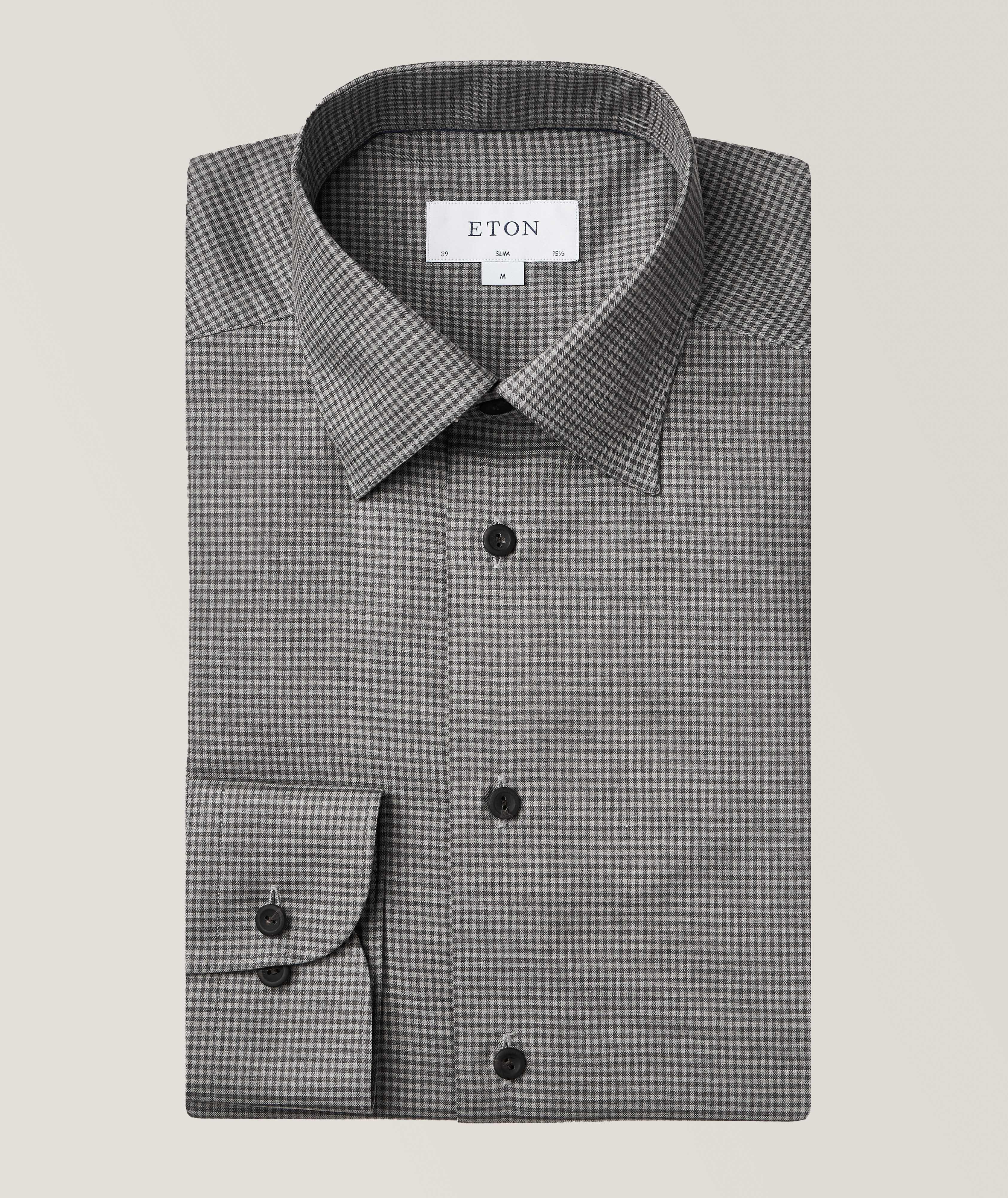 Eton Slim Fit Micro Check Flannel Shirt, Dress Shirts