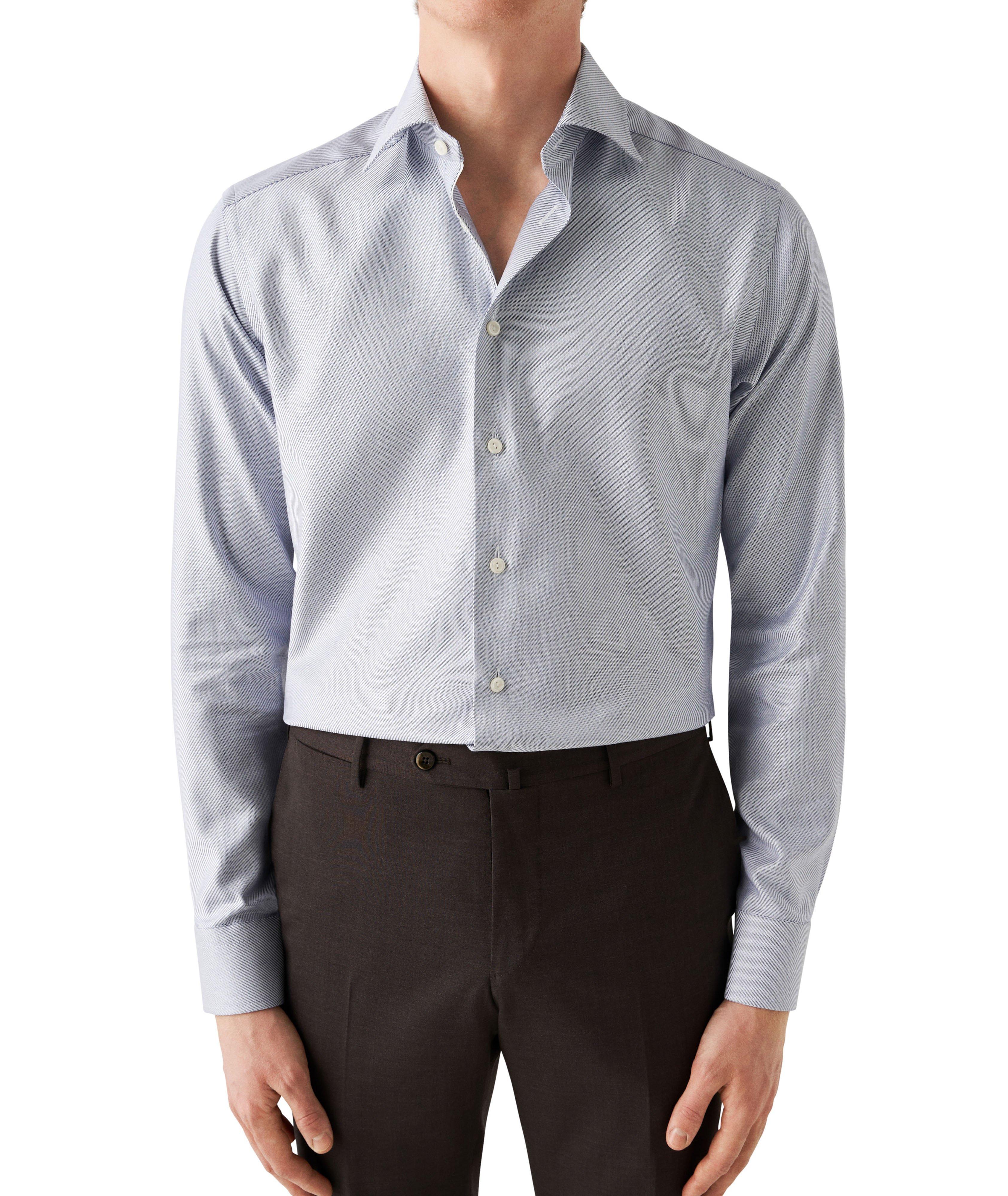 Contemporary Fit Diagonal Stripe Twill Cotton-Tencel Dress Shirt image 1