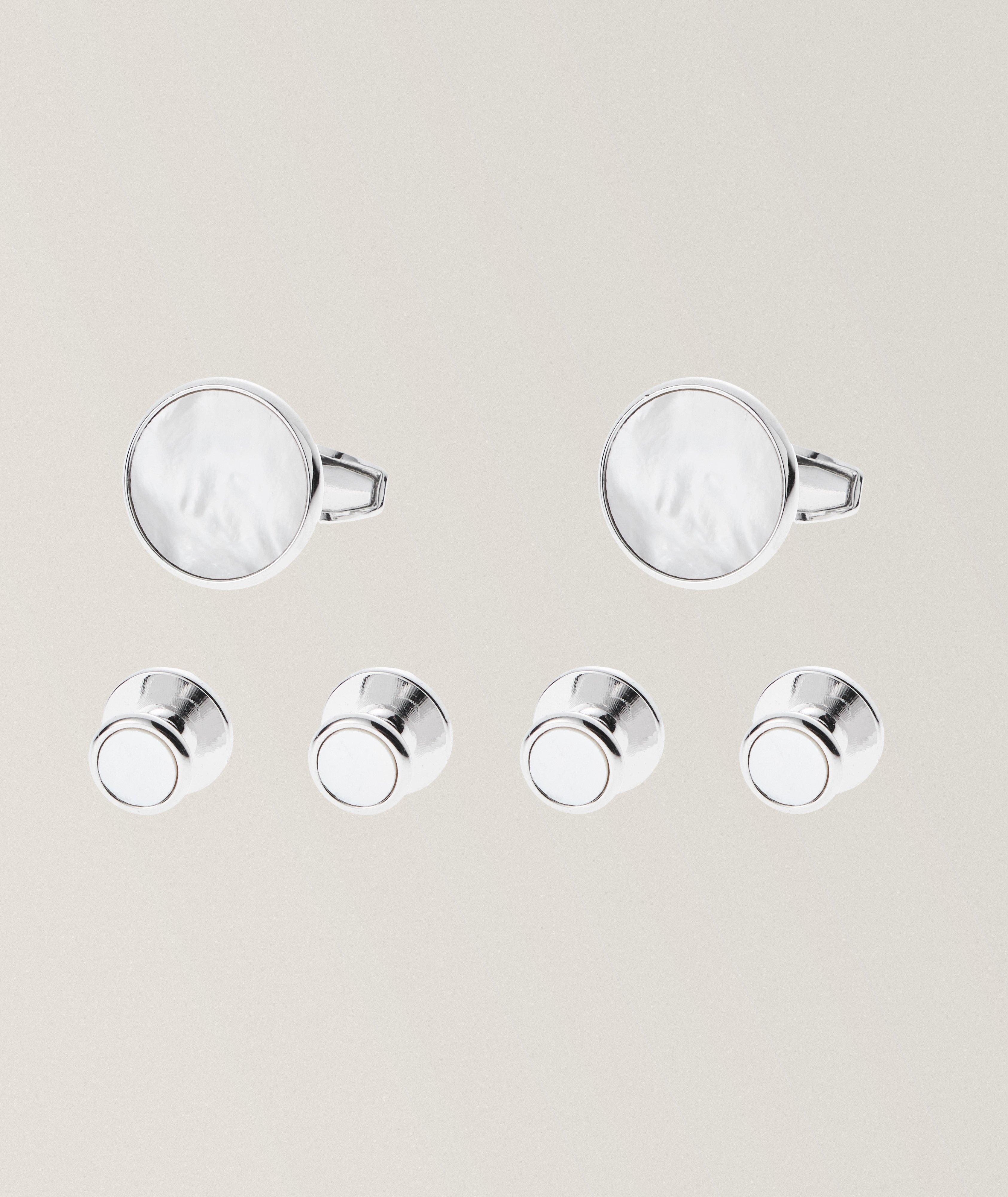 Mother of Pearl Round Cufflinks & Stud Set image 0