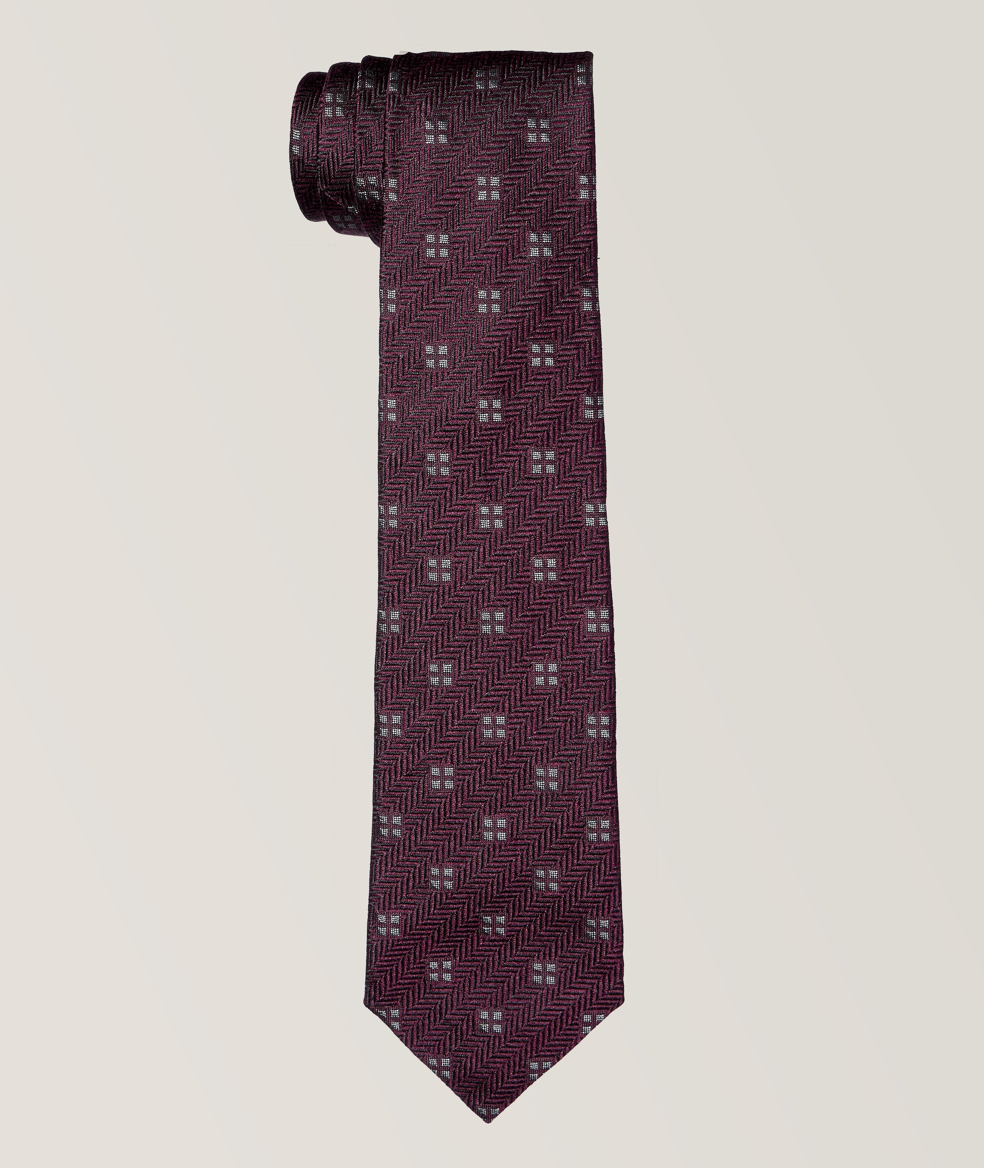 Herringbone-Neat Pattern Wool-Silk Tie