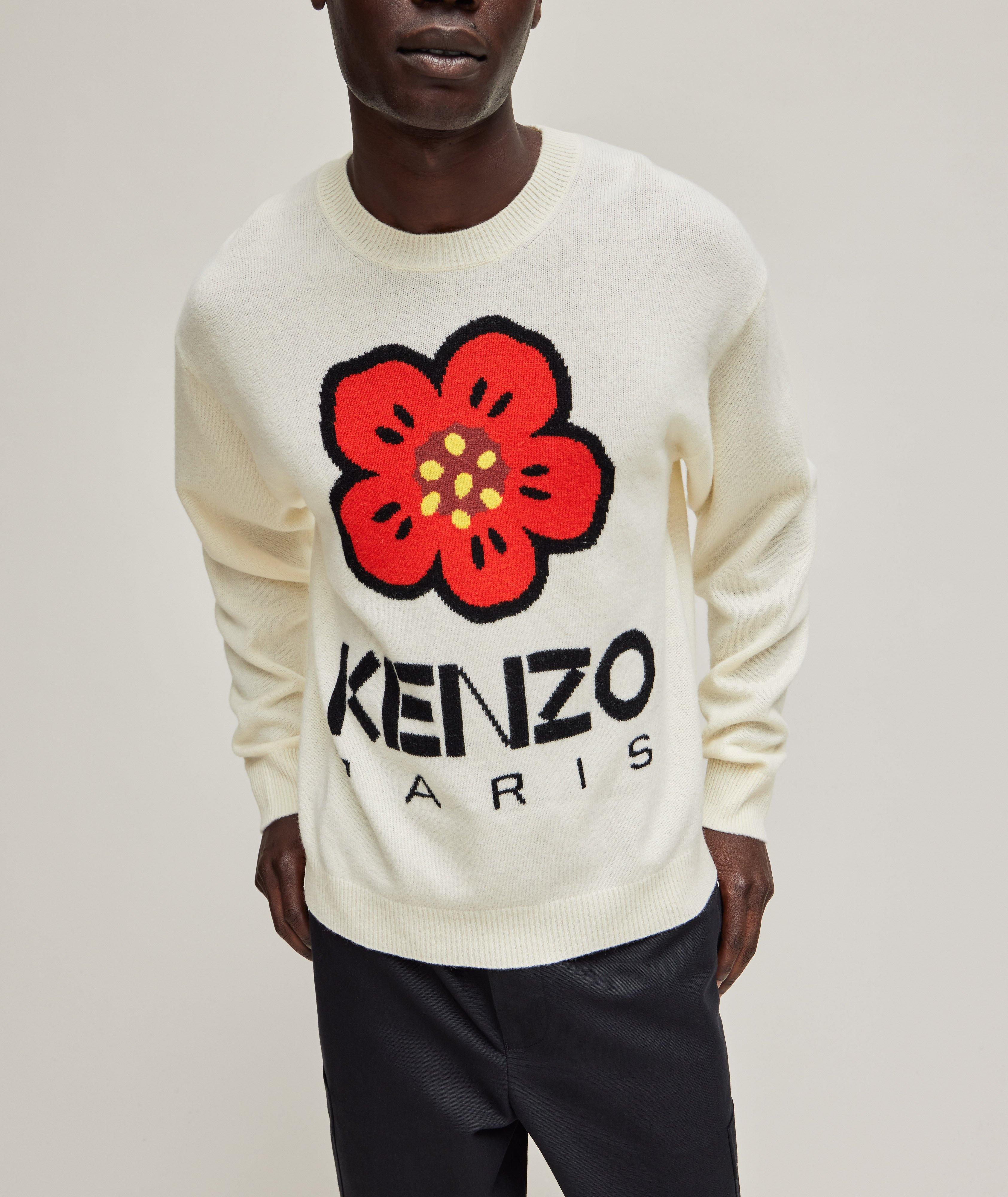 Flower Print Wool Knitted Crewneck Sweater image 1