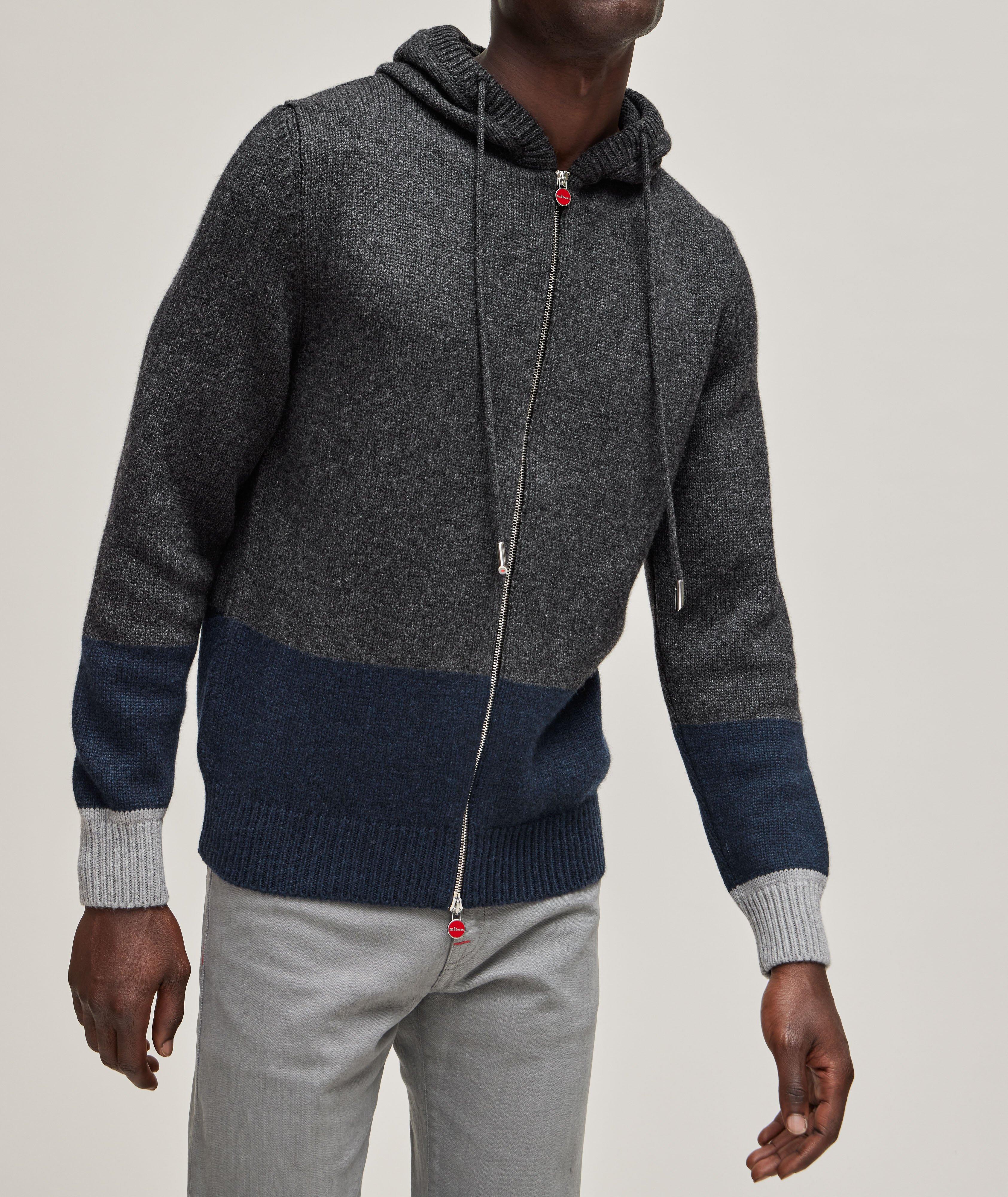 Colour Block Cashmere Hooded Zip-Up Sweater image 1