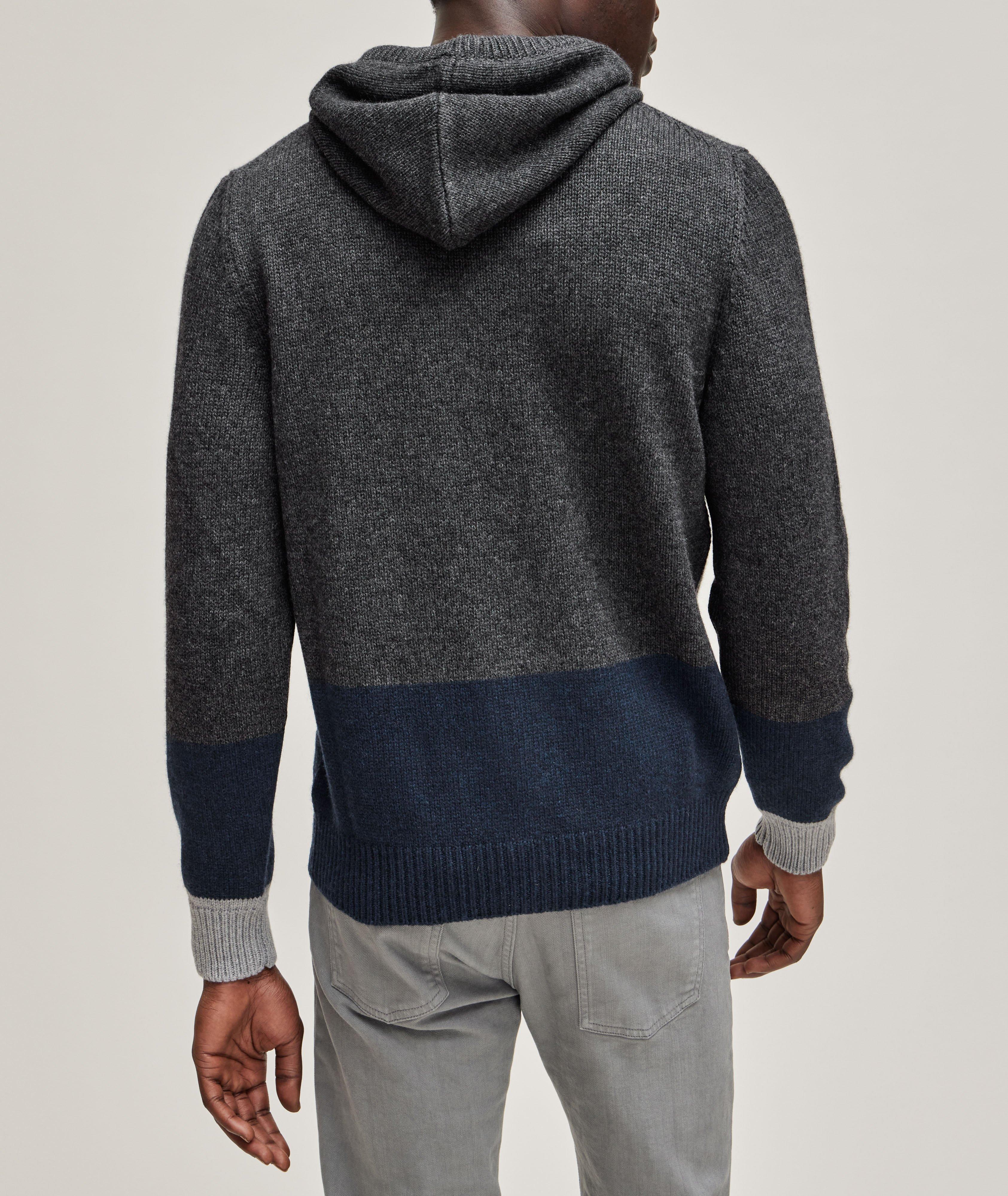 Colour Block Cashmere Hooded Zip-Up Sweater image 2