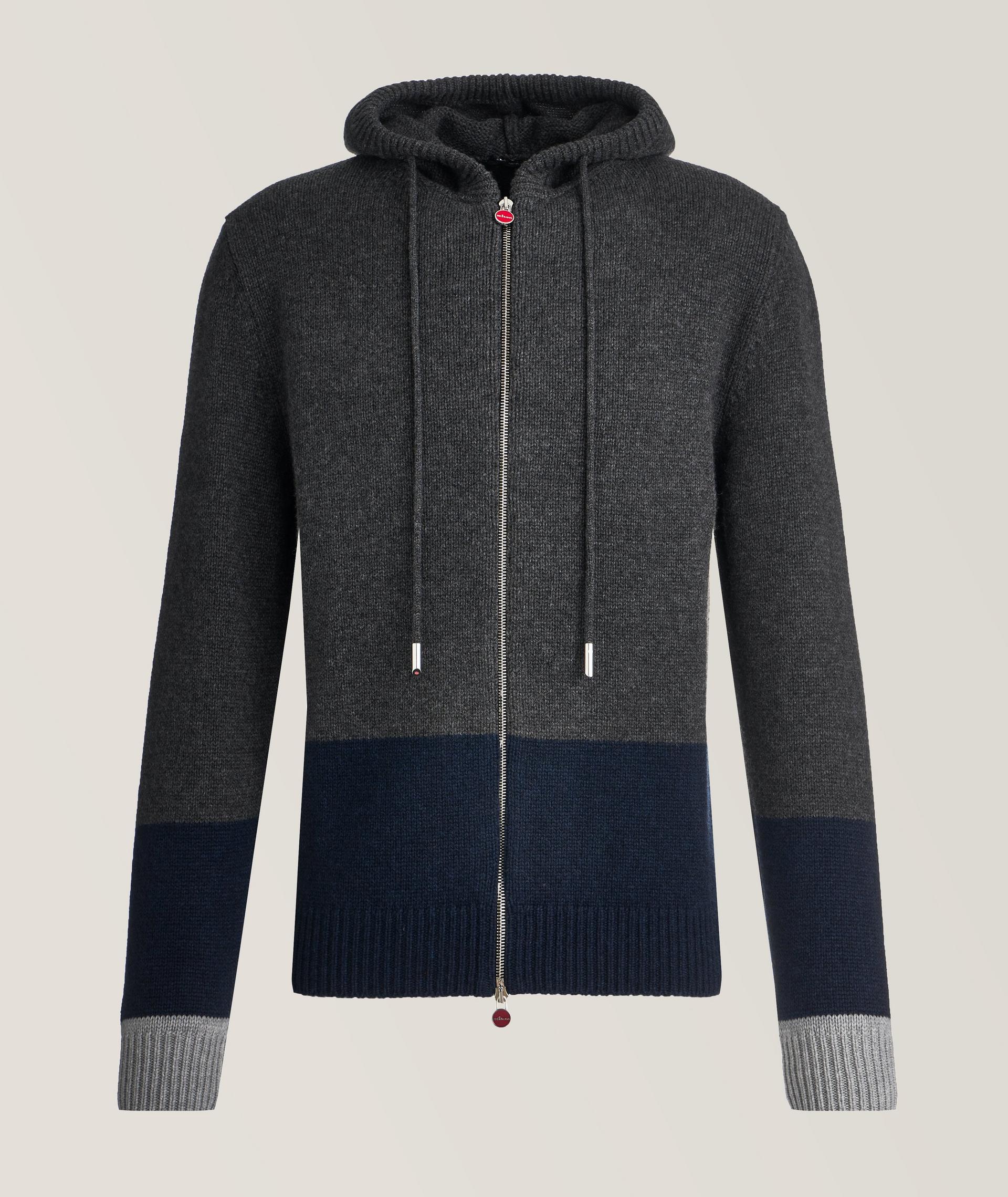 Colour Block Cashmere Hooded Zip-Up Sweater image 0