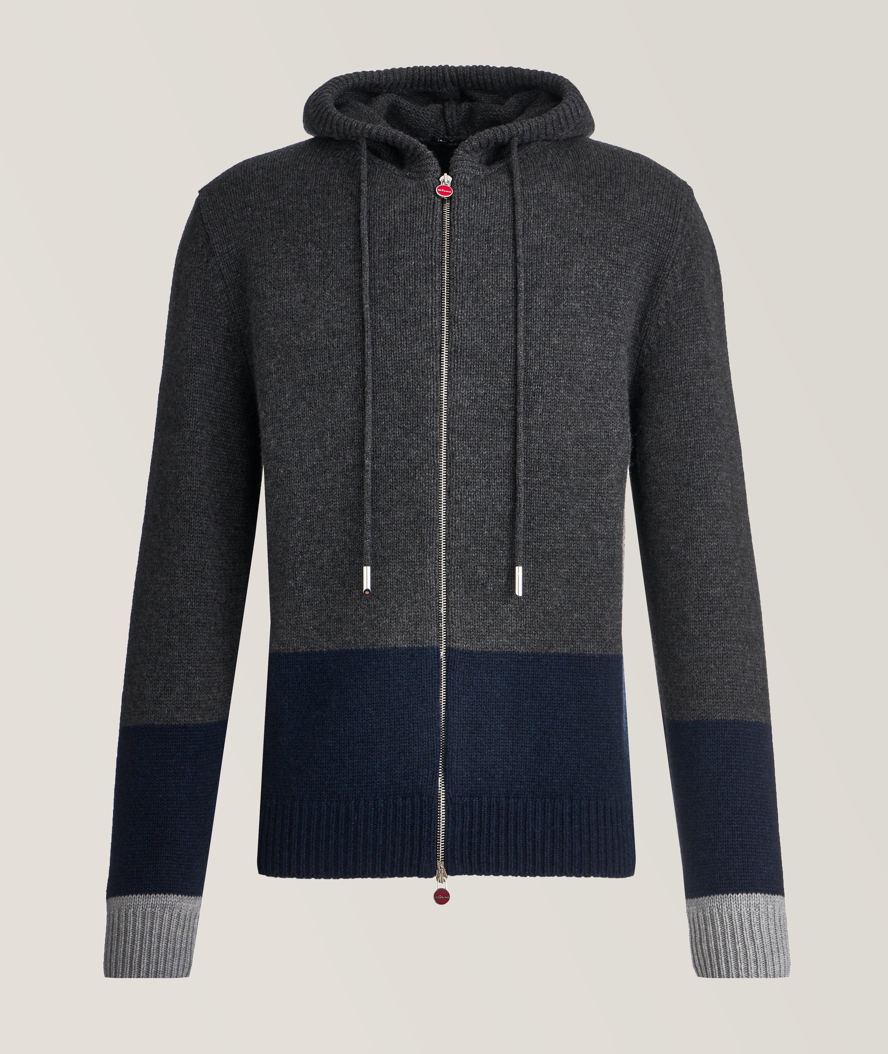 Colour Block Cashmere Hooded Zip-Up Sweater image 0