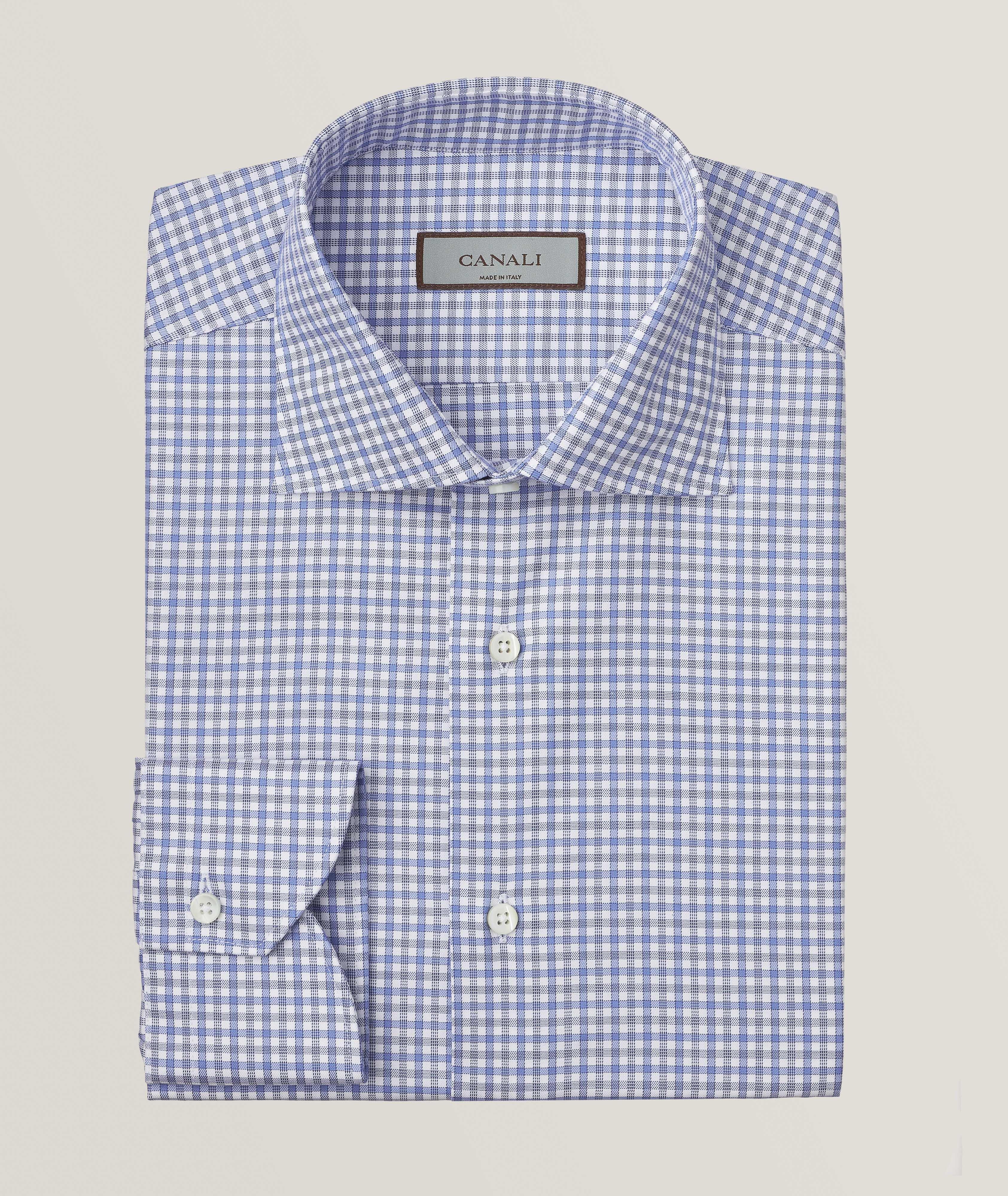 Blue and white checkered dress sale shirt