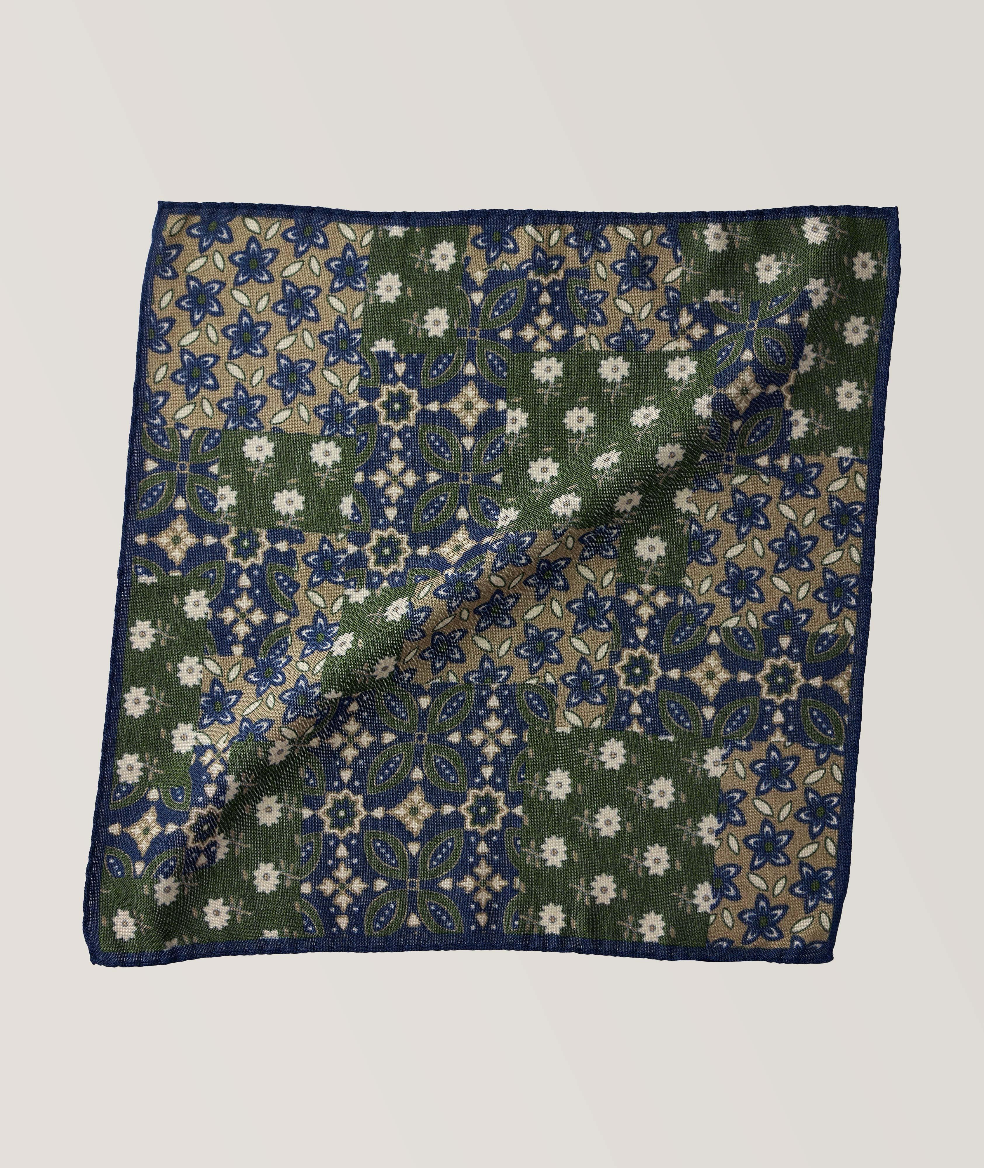 Mouchoir de poche en laine et en soie à motif floral image 0