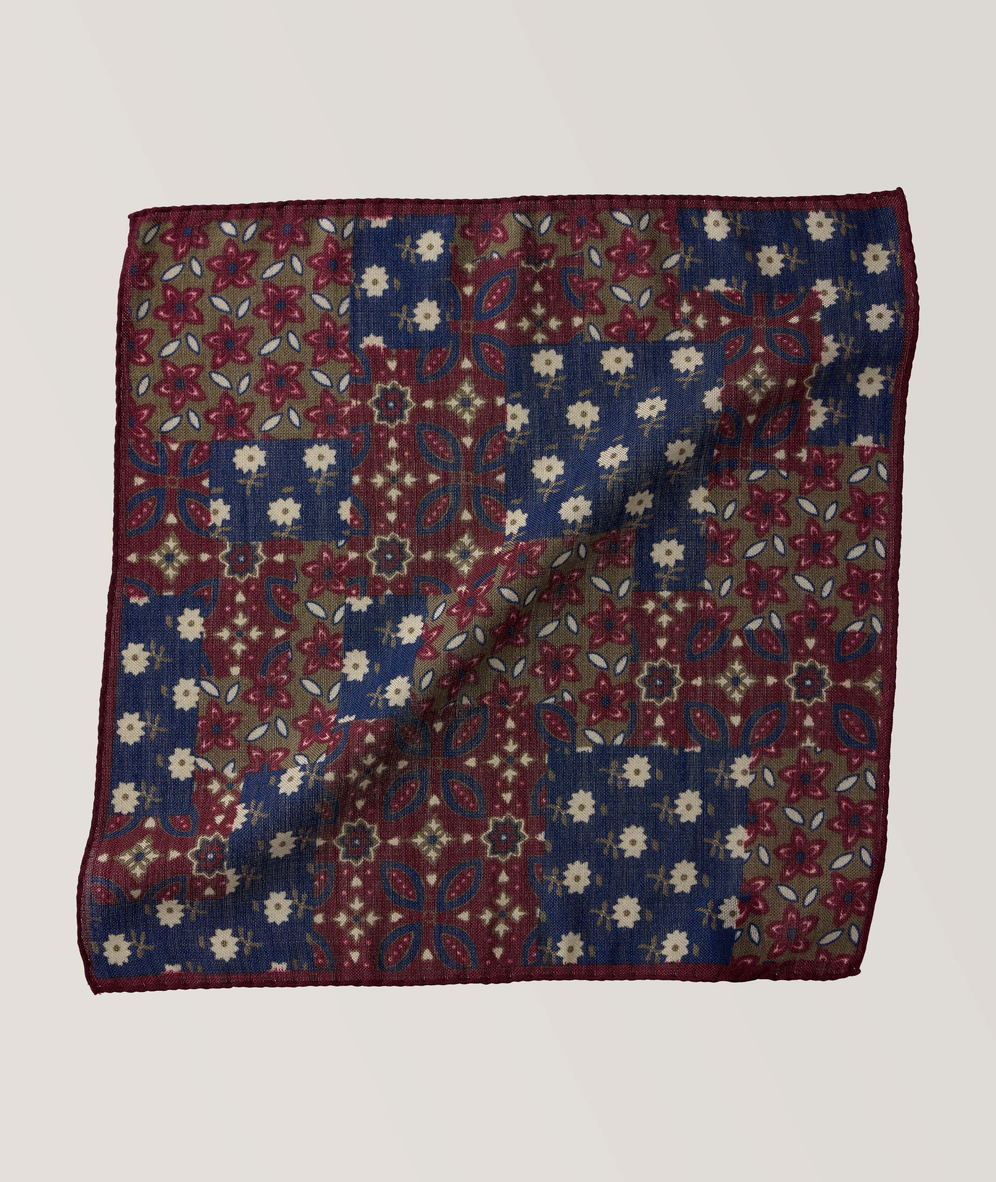 Mouchoir de poche en laine et en soie à motif floral image 0