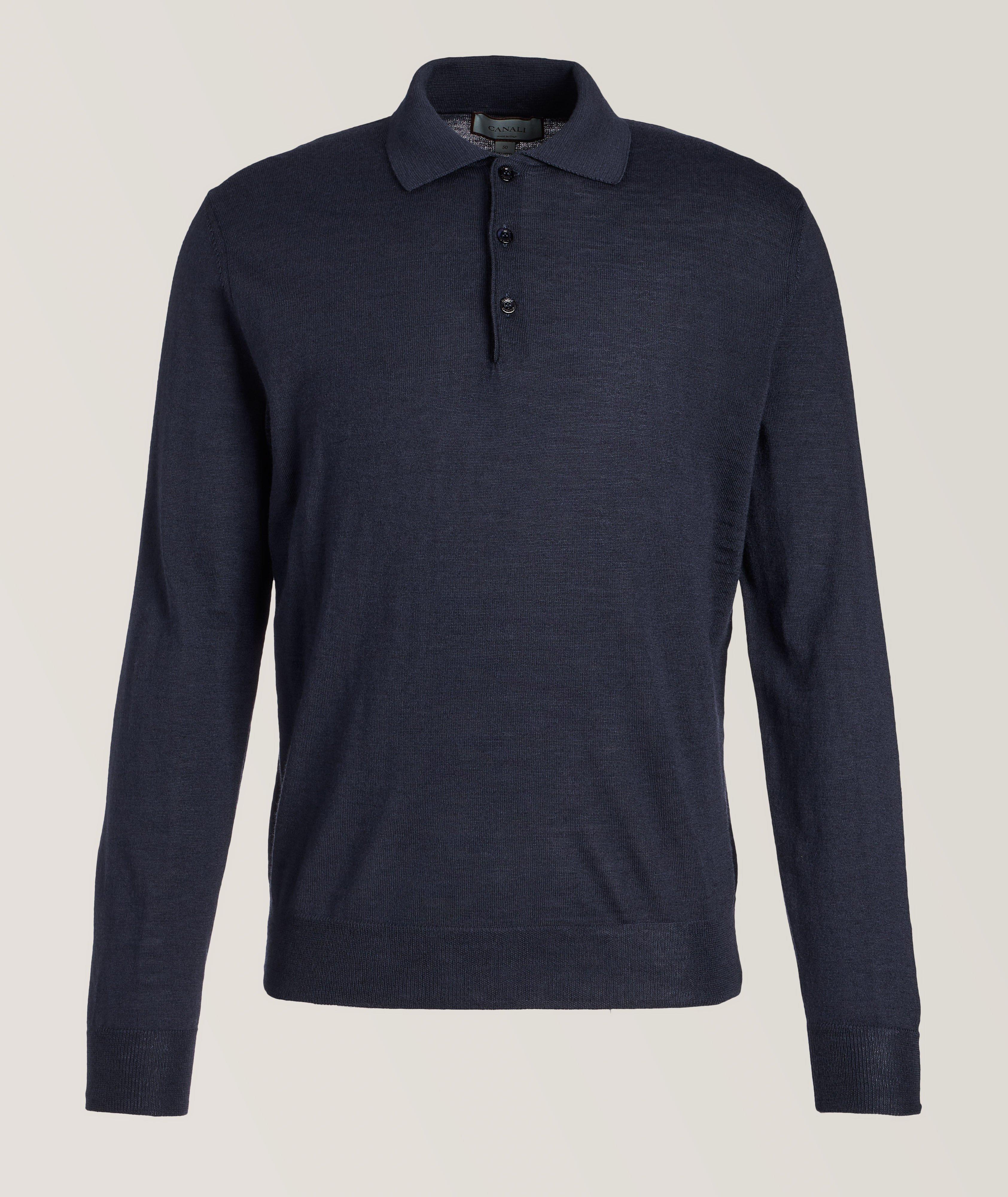 Polo en tricot de laine mérinos à manches longues image 0