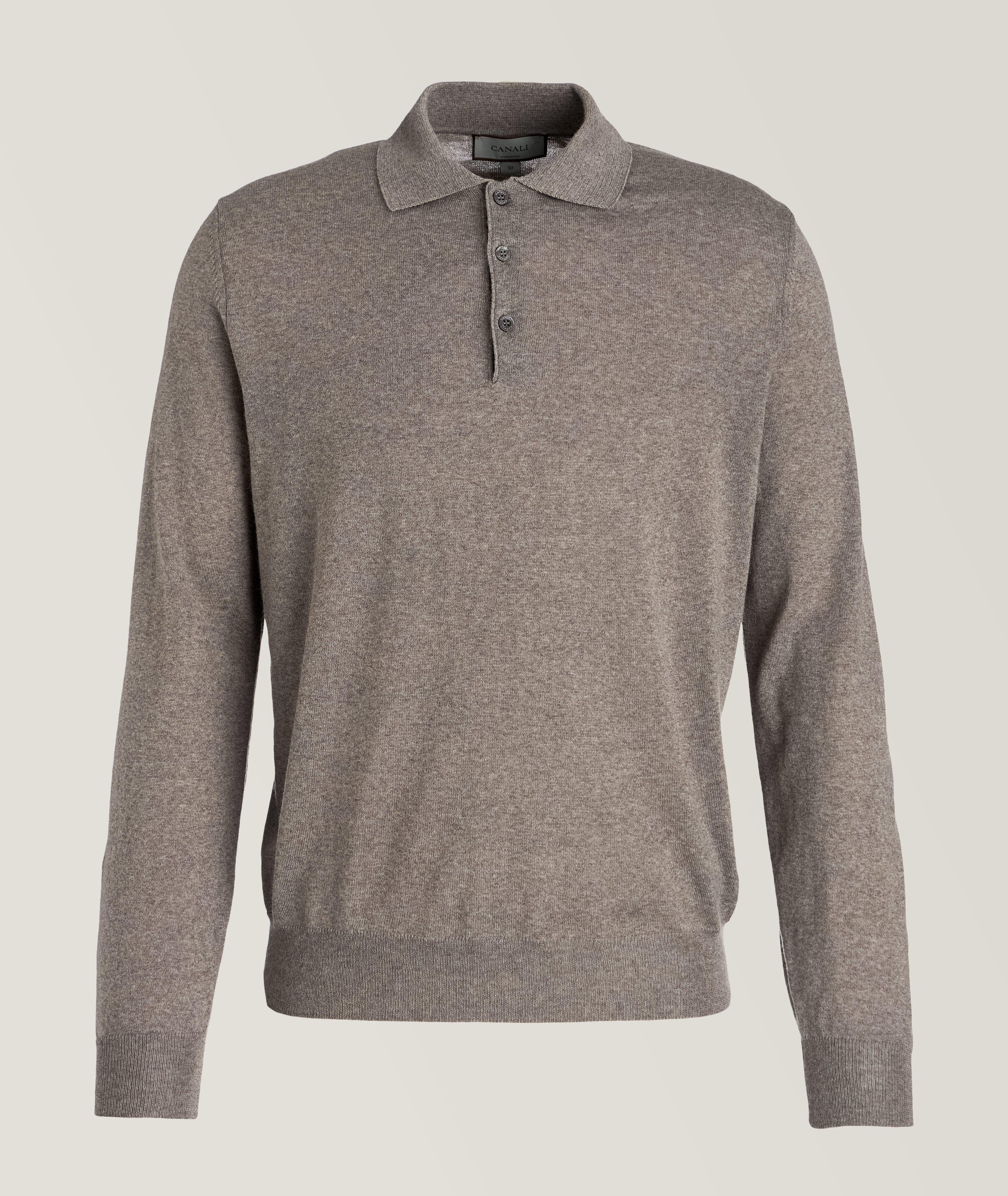 Long-Sleeve Merino Wool Knit Polo image 0