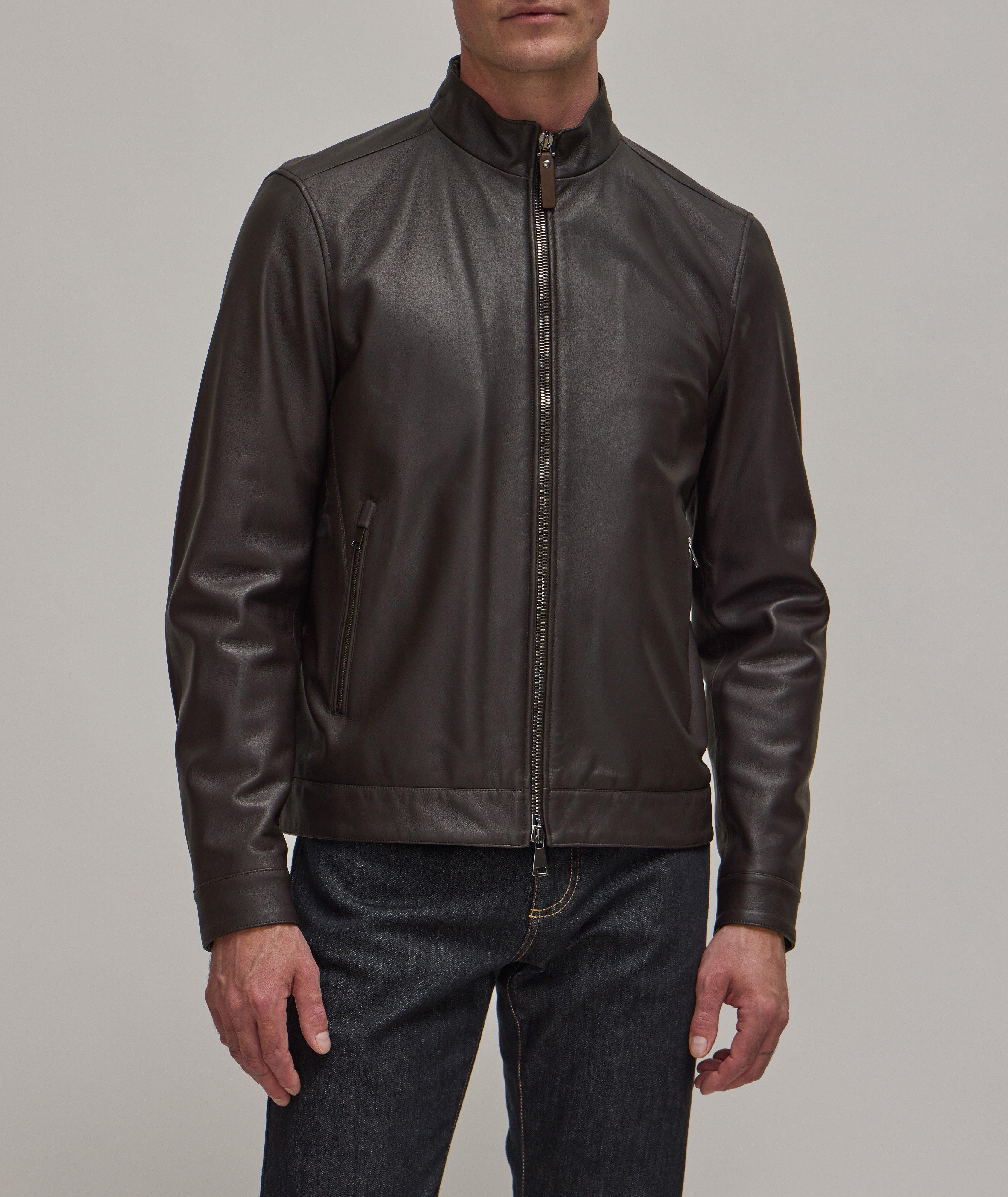 Blouson de style moto en cuir mat image 1