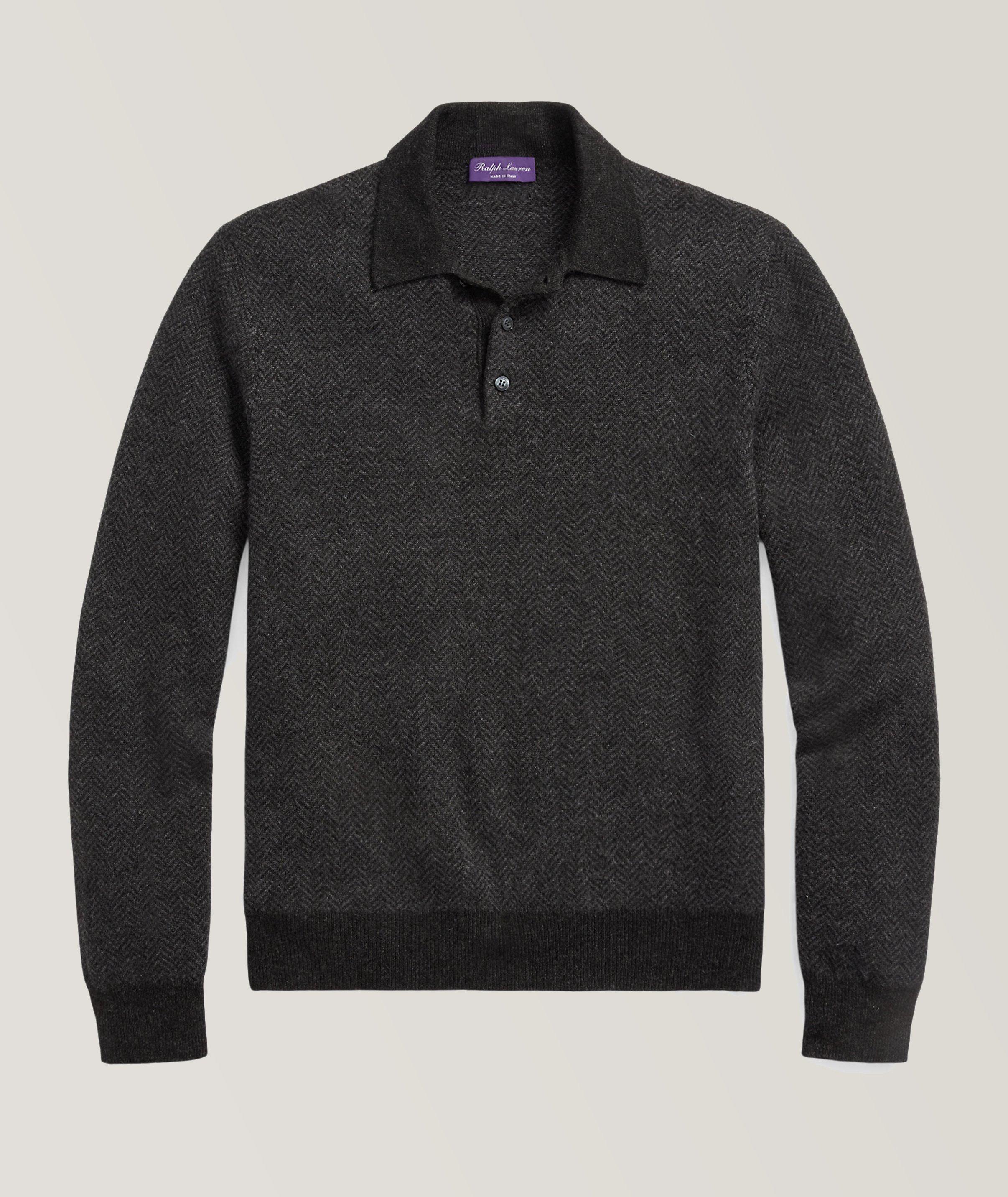 Ralph Lauren Purple Label - Lux Cream Monogram Silk Blend Polo Sweater