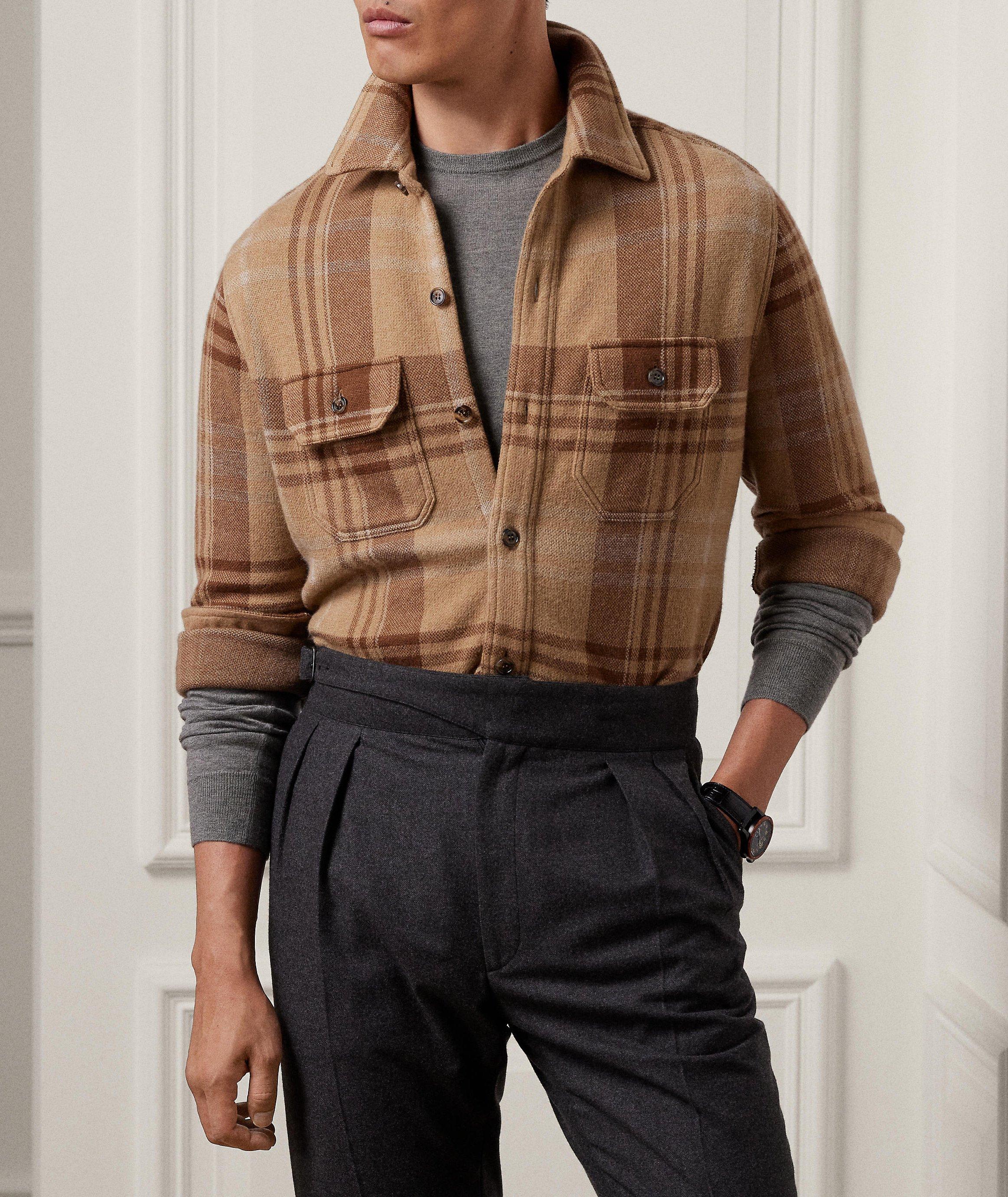 Slim-Fit Plaid Cashmere Overshirt image 1