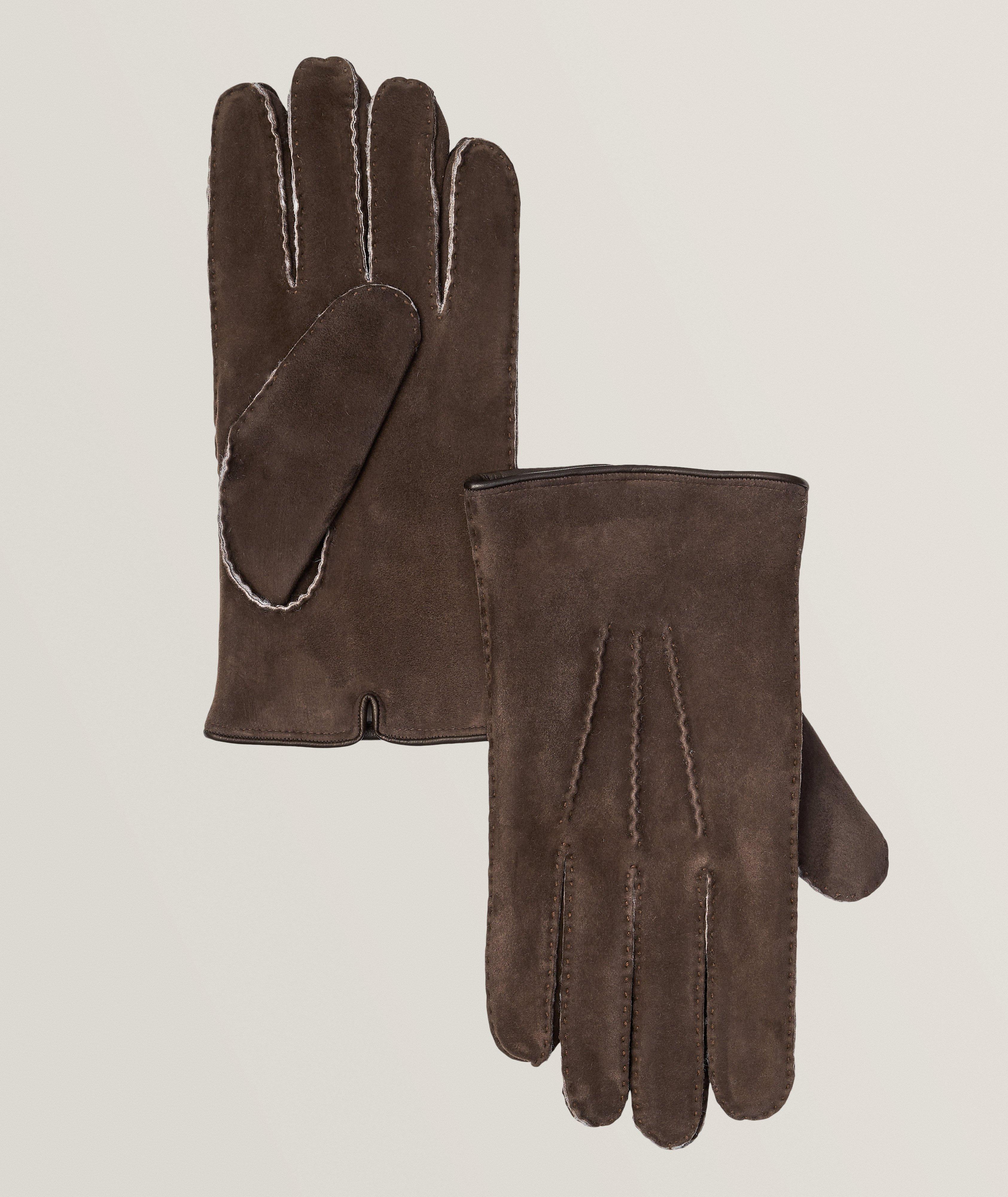 Harold by Harry Rosen Fur Lined Merino Wool Gloves in Brown | Size Medium