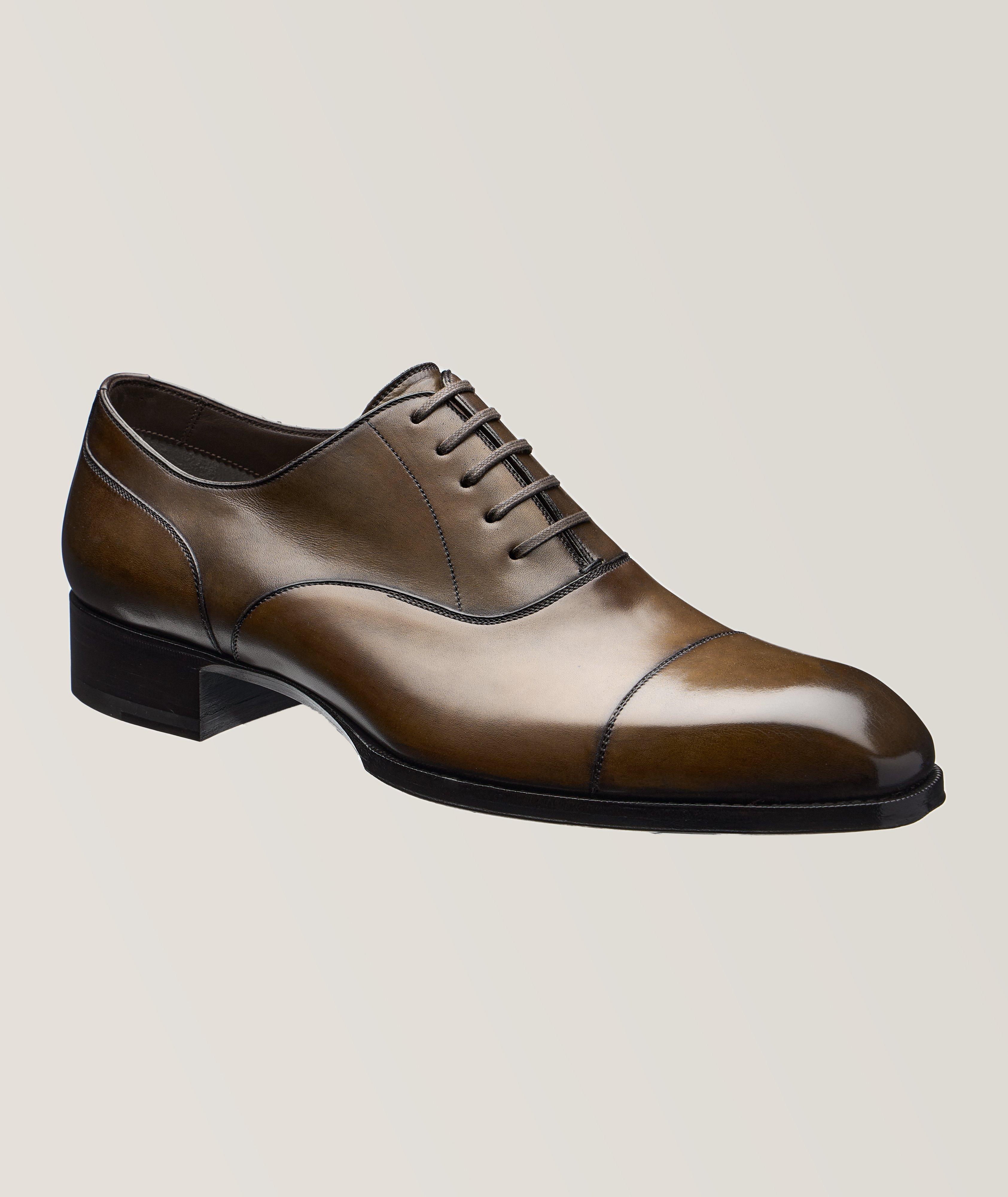 TOM FORD Burnished Leather Cap-Toe Oxfords