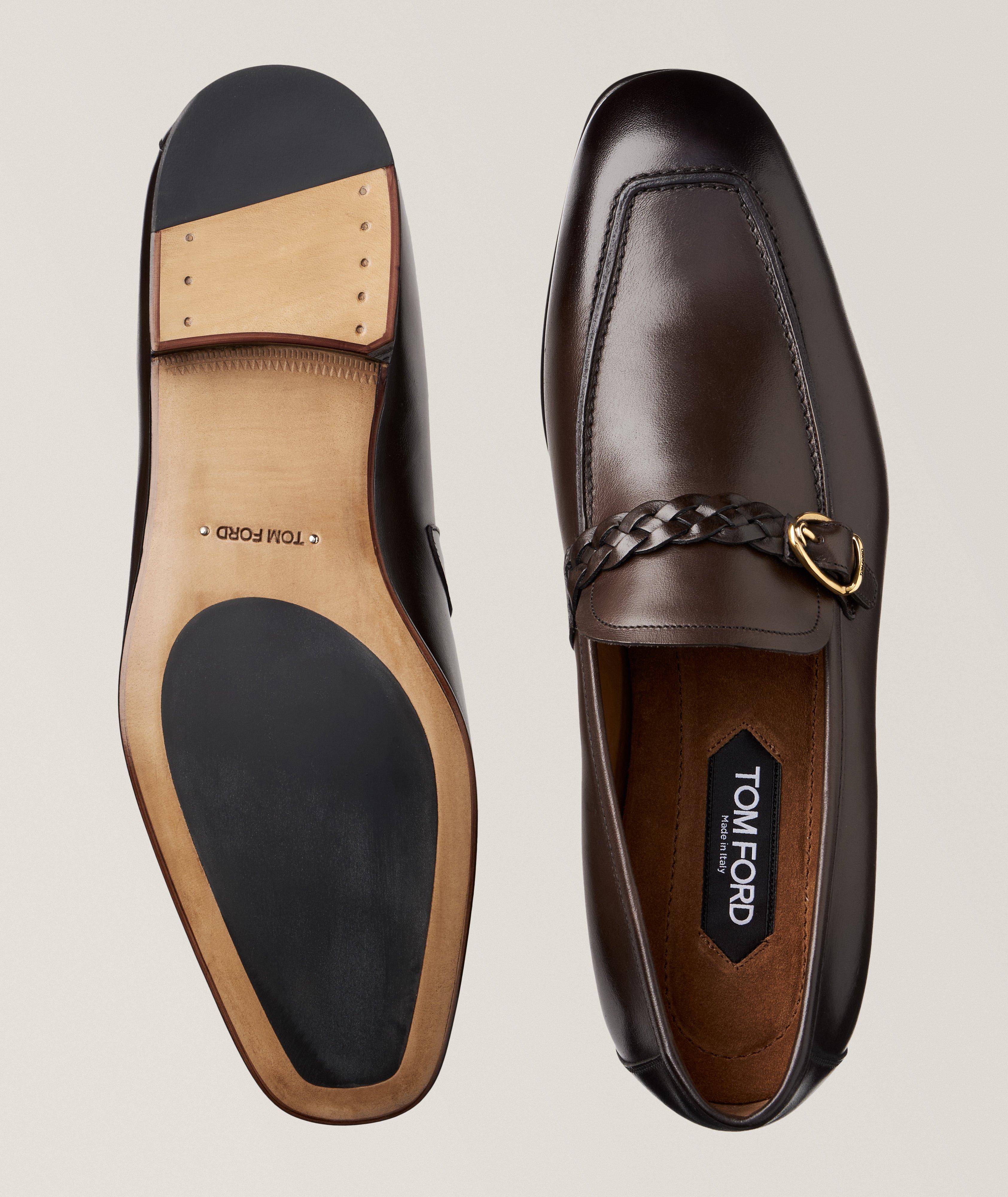TOM FORD Martin Braided Band Burnished Leather Loafers, Dress Shoes