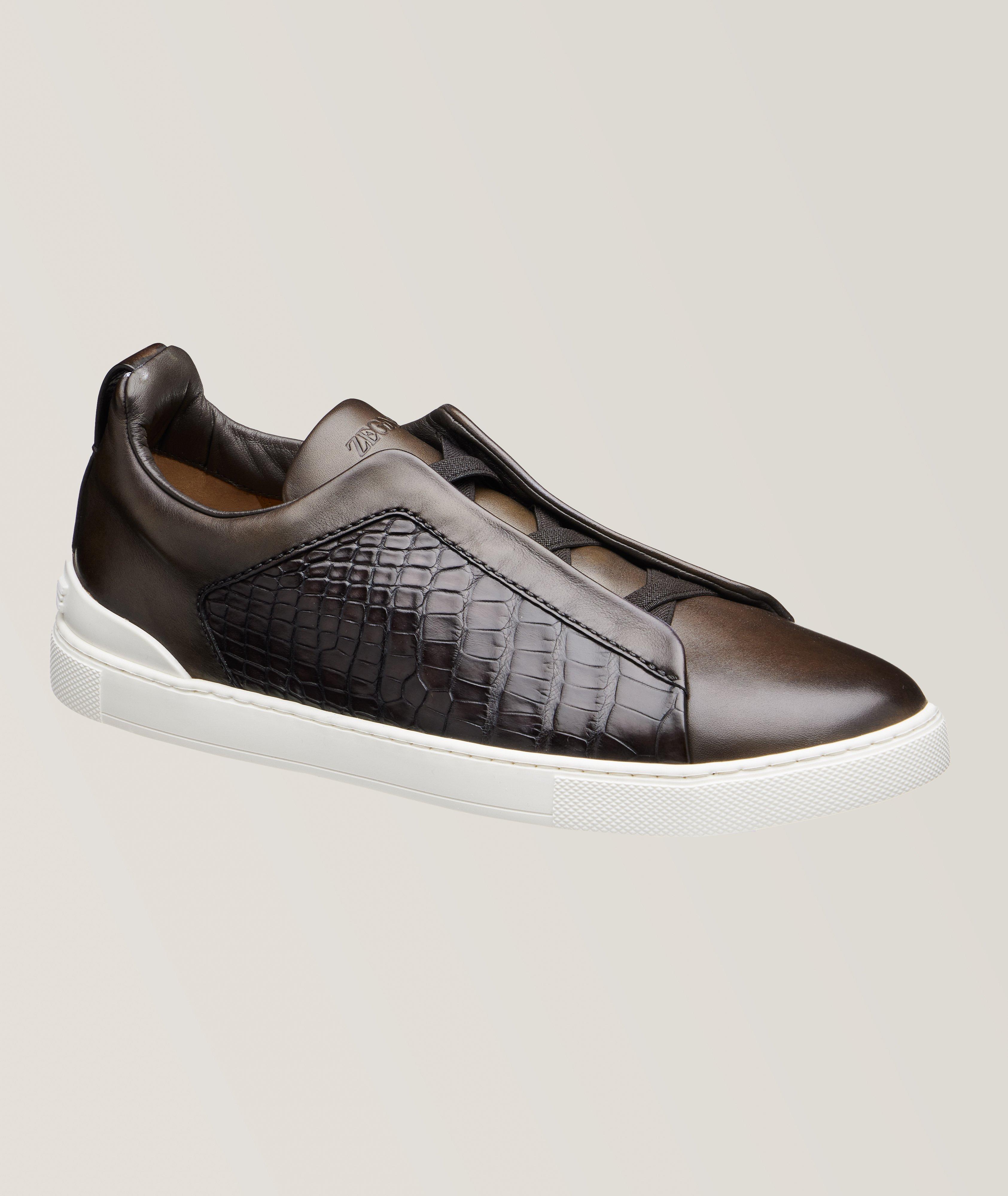 Triple Stitch Leather & Alligator Embossed Sneakers image 0