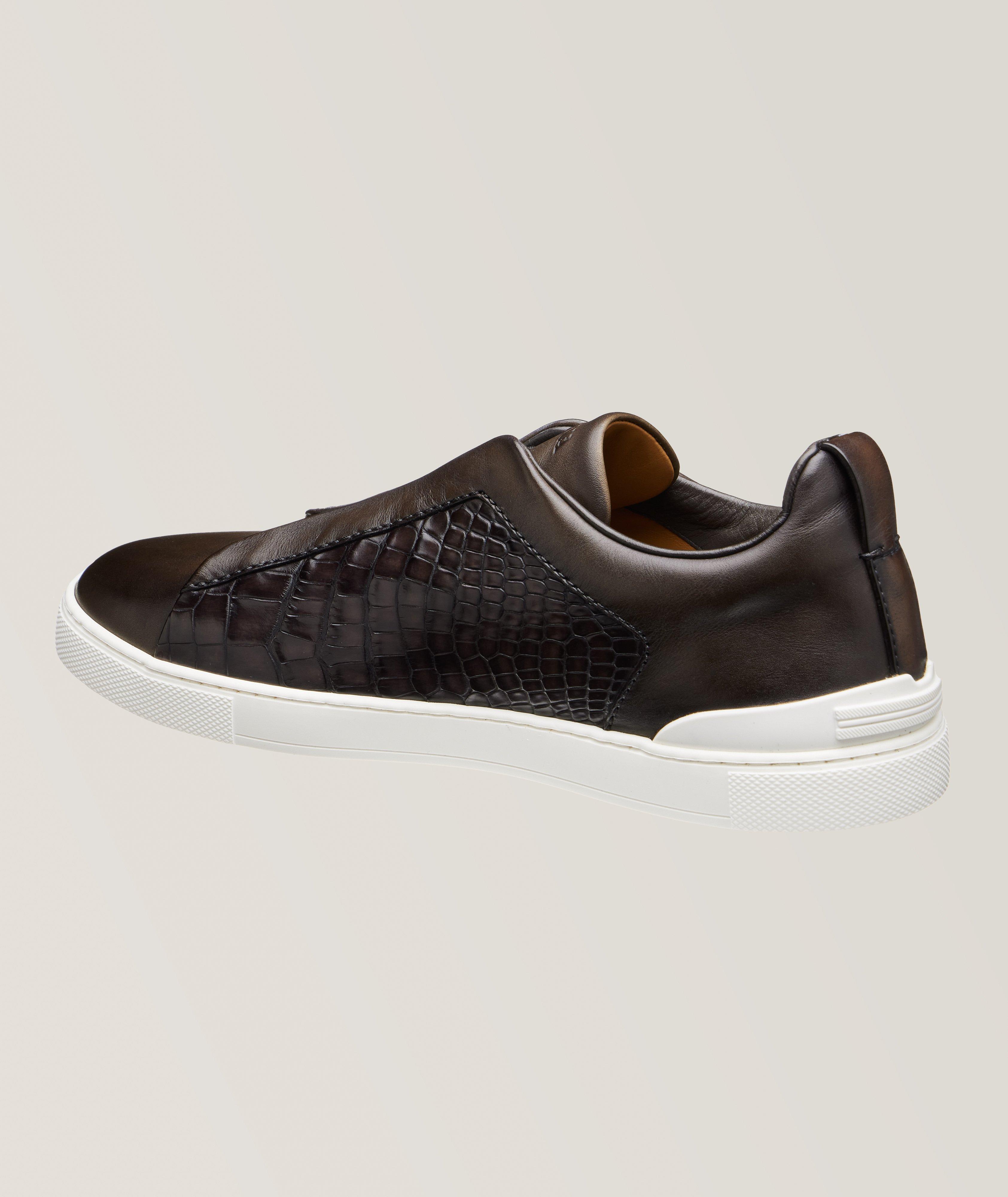 Triple Stitch Leather & Alligator Embossed Sneakers image 1