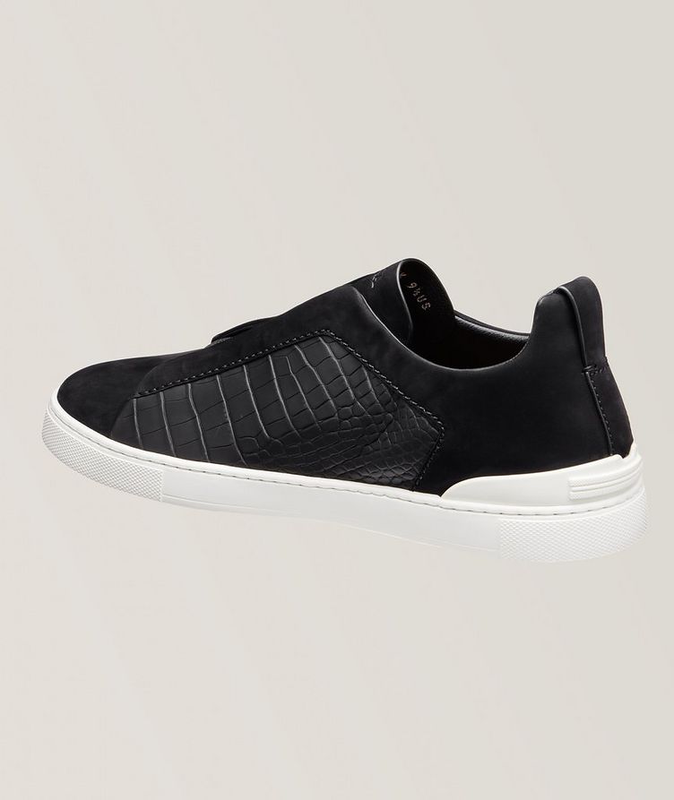Triple Stitch Leather & Alligator Embossed Sneakers image 1