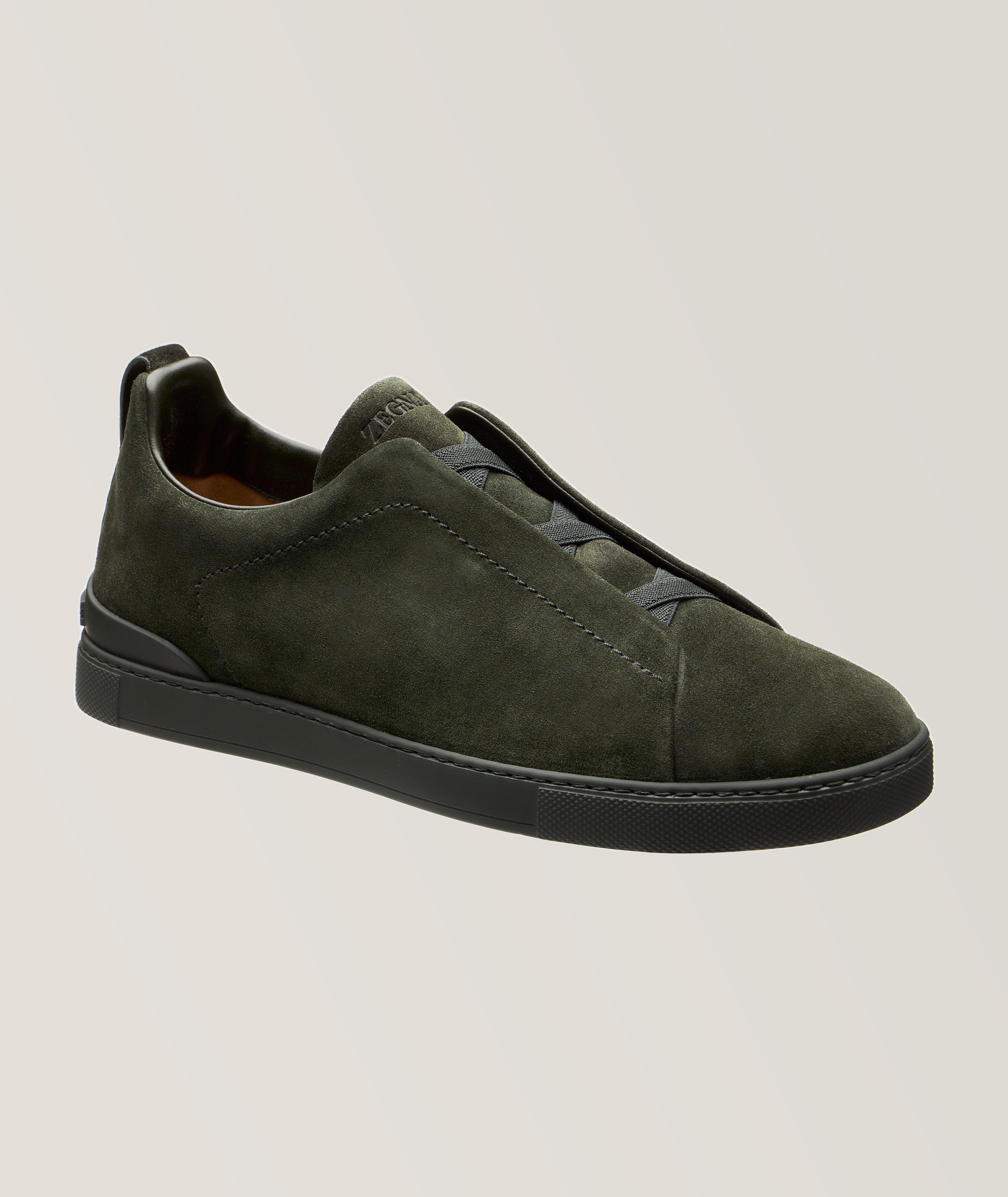 Zegna Triple Stitch Tonal Suede Slip-On Sneakers