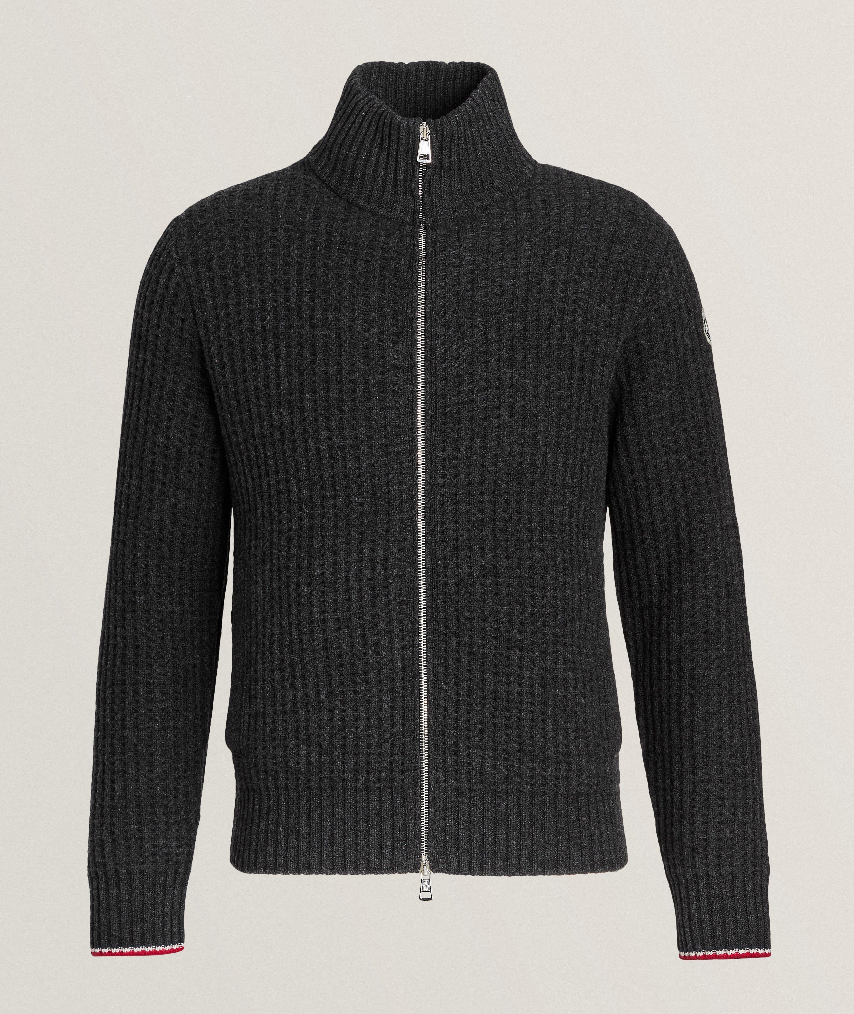 Moncler Ribbed Knit Wool-Cashmere Zip-Up Sweater, Sweaters & Knits