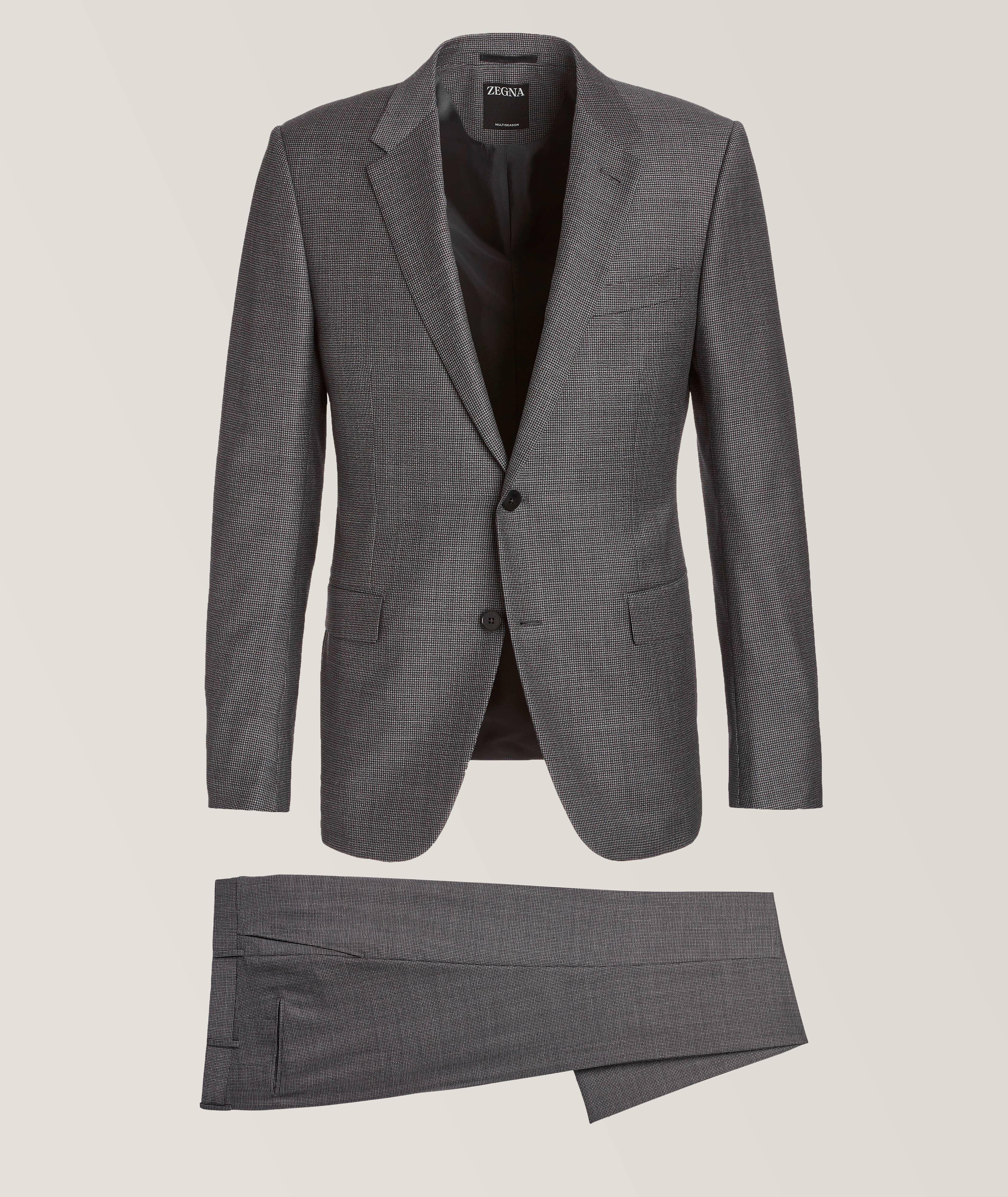 Zegna Fitted Multiseason Miniature Houndstooth Pattern Suit