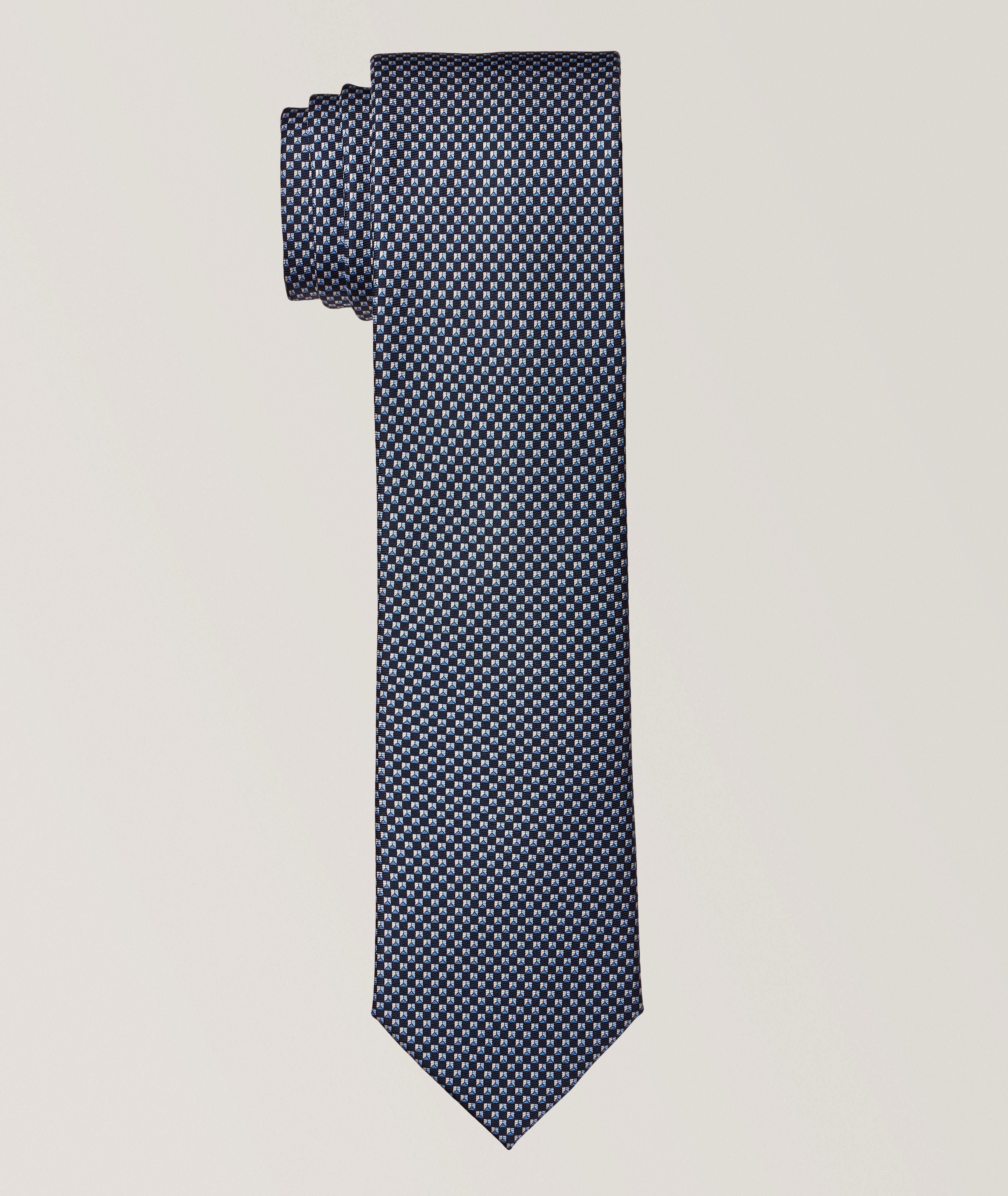 Tricoloured Micro Geometric Silk Tie image 0